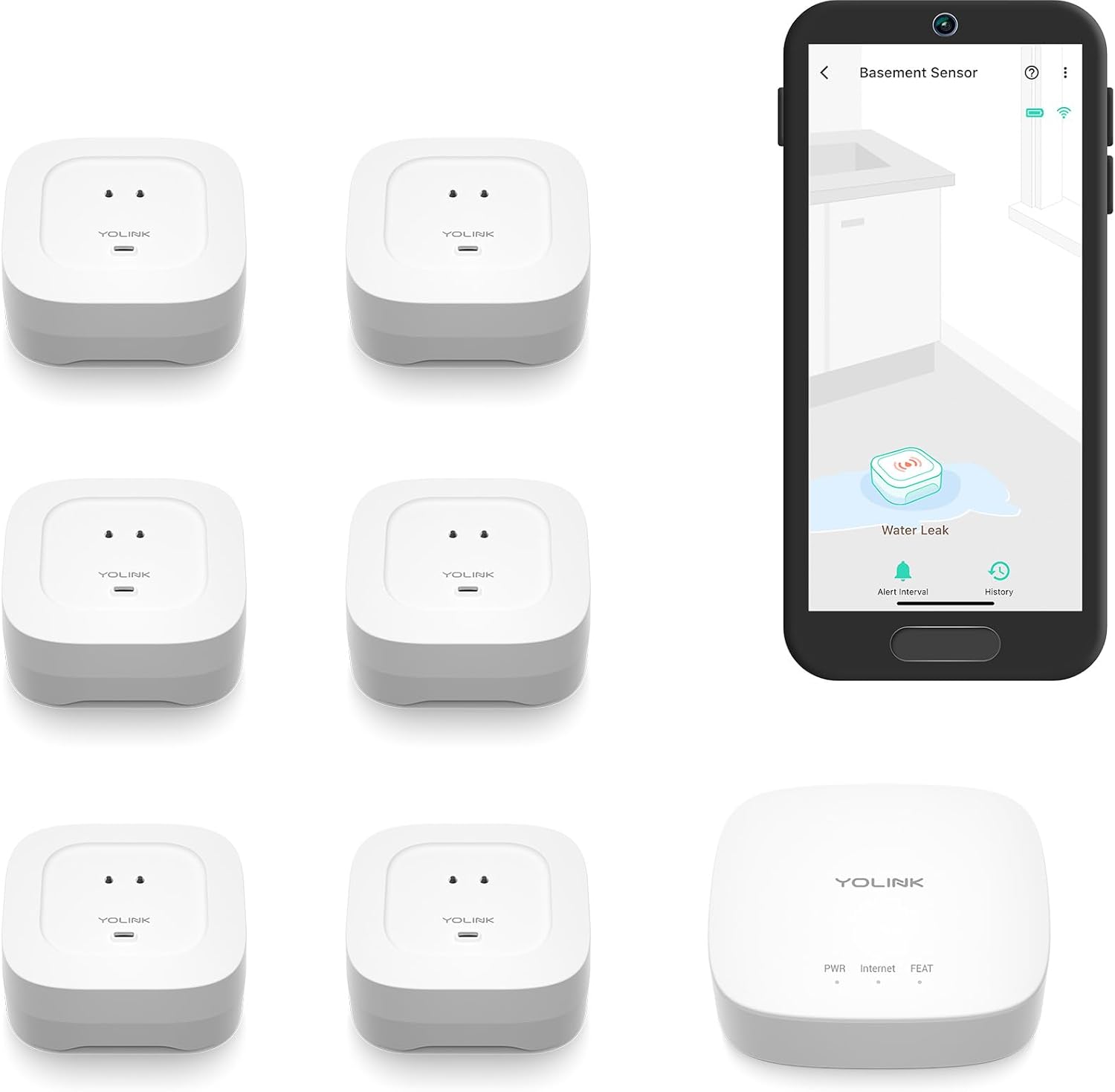 YoLink Smart Home Starter Kit: Hub & Water Leak Sensor 4 with 105dB Audio Alarm...