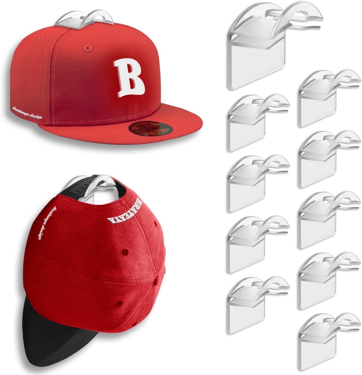 Baseball Hat Holder for Wall, Adhesive Hat Racks for Baseball Caps, Super Strong...
