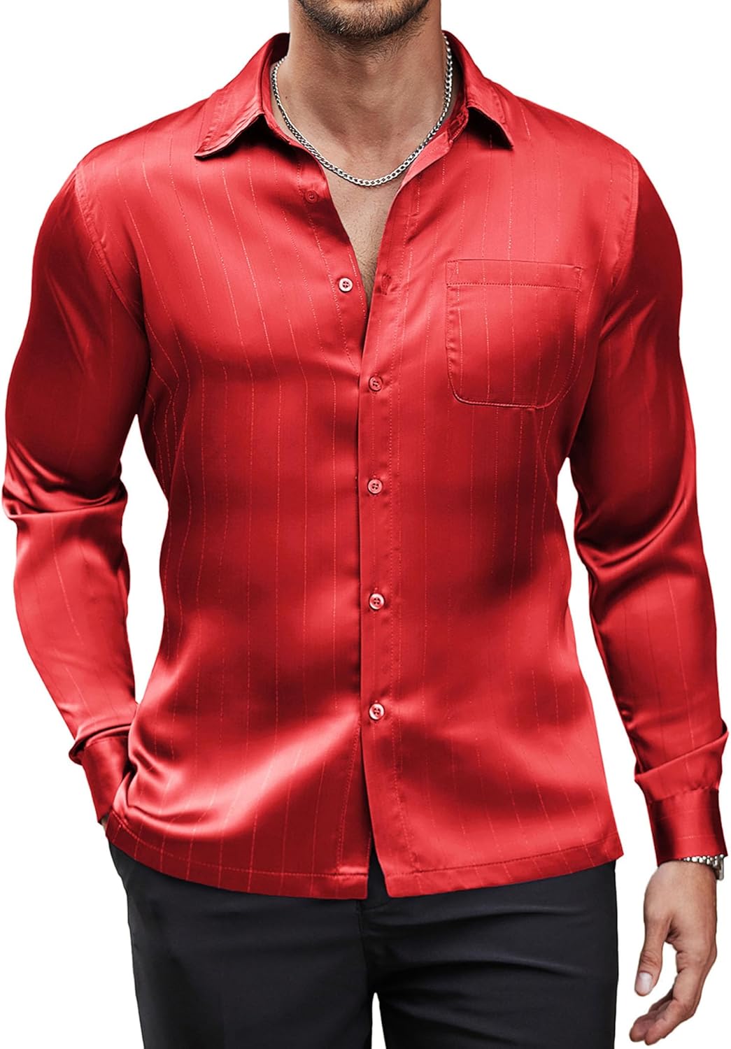 COOFANDY Mens Luxury Satin Dress Shirt Shiny Silk Long Sleeve Button Up Shirts W...