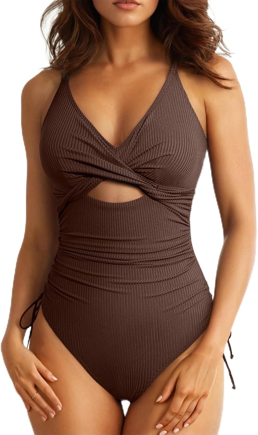 Aleumdr Women's Ribbed One Piece Swimsuit Tummy Control High Cut Bathing Suit Se...