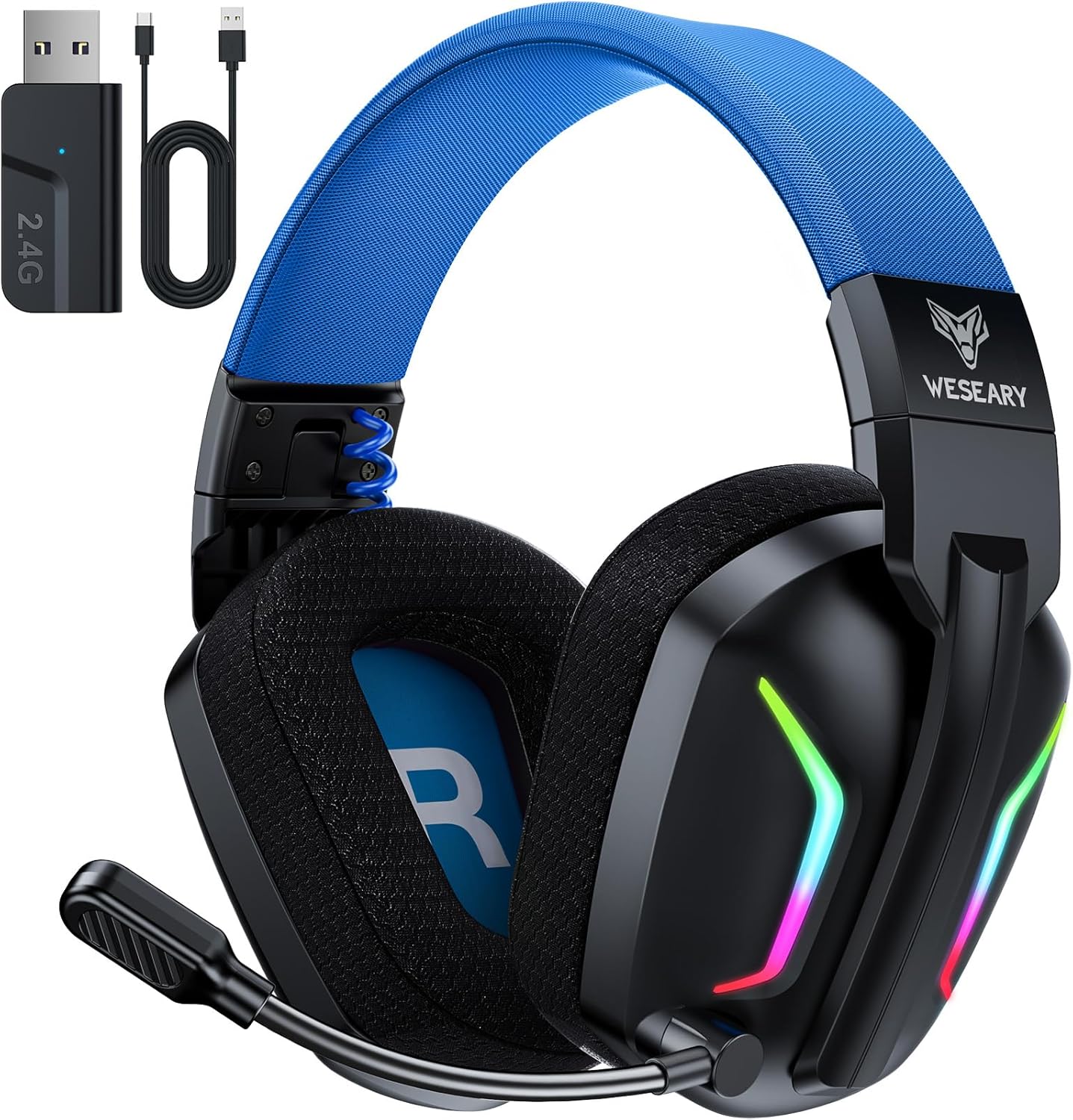 WESEARY Wireless Gaming Headset for PC, PS5, PS4, Switch, Mac, 2.4GHz Wireless G...