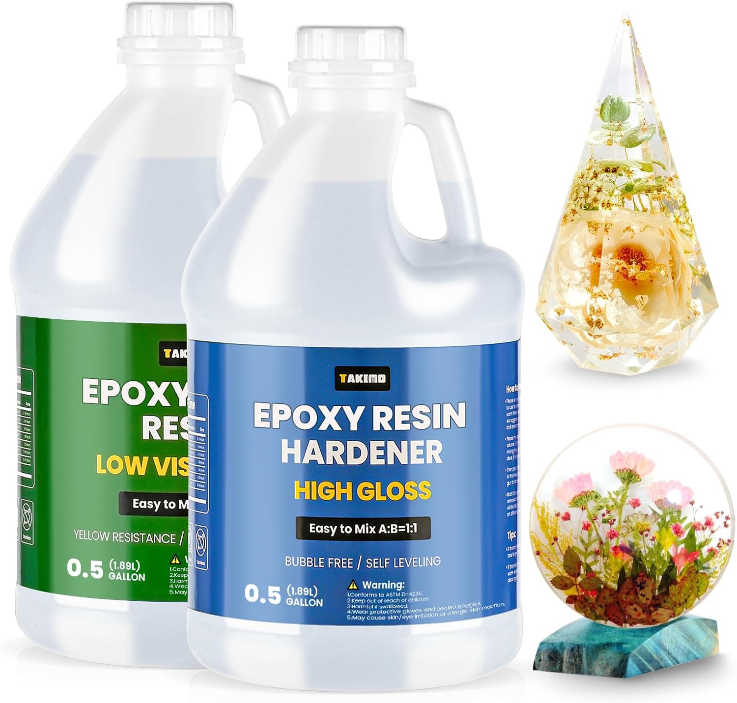 TAKIMO 1 Gallon Crystal Clear Resin Kit,No Bubble & Not Yellowing Epoxy Resin fo...