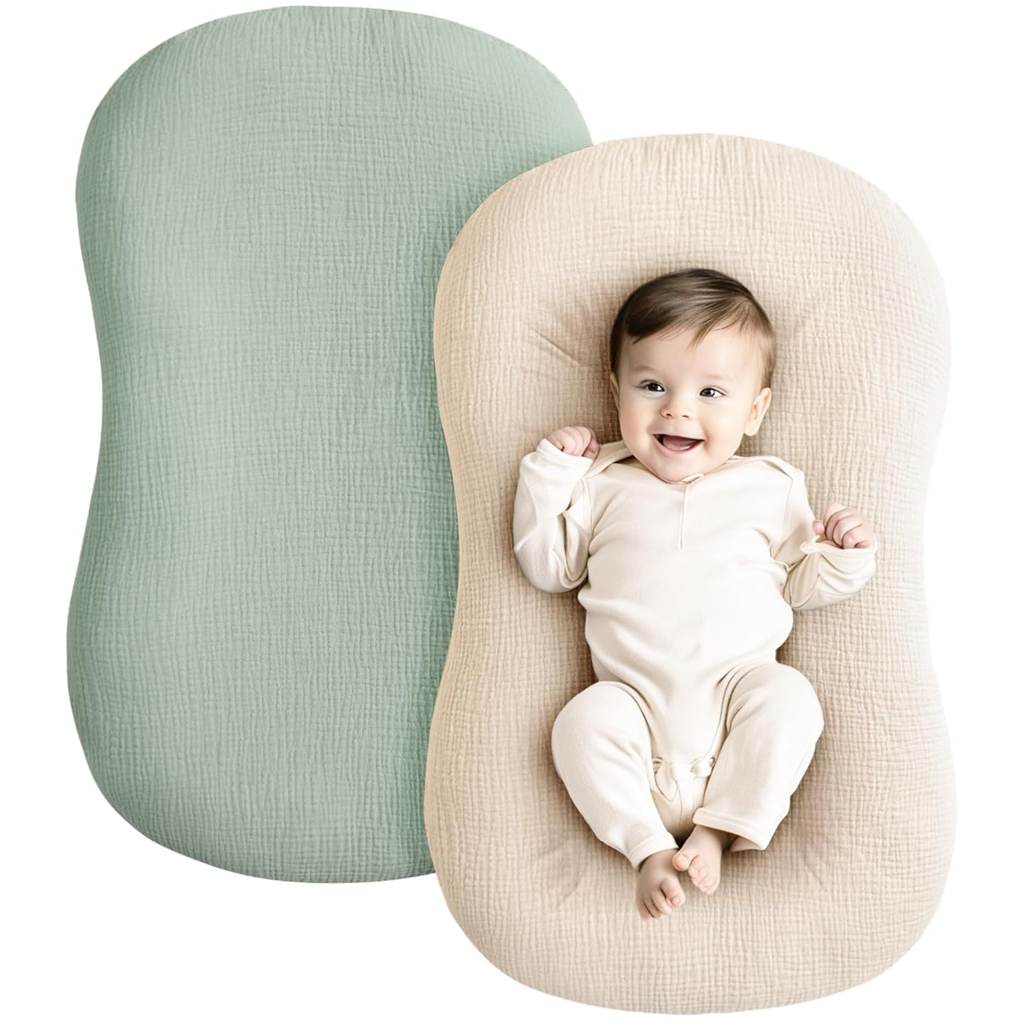 Konssy Muslin Baby Lounger Cover 2 Pack, 100% Cotton Newborn Lounger Cover, Soft...