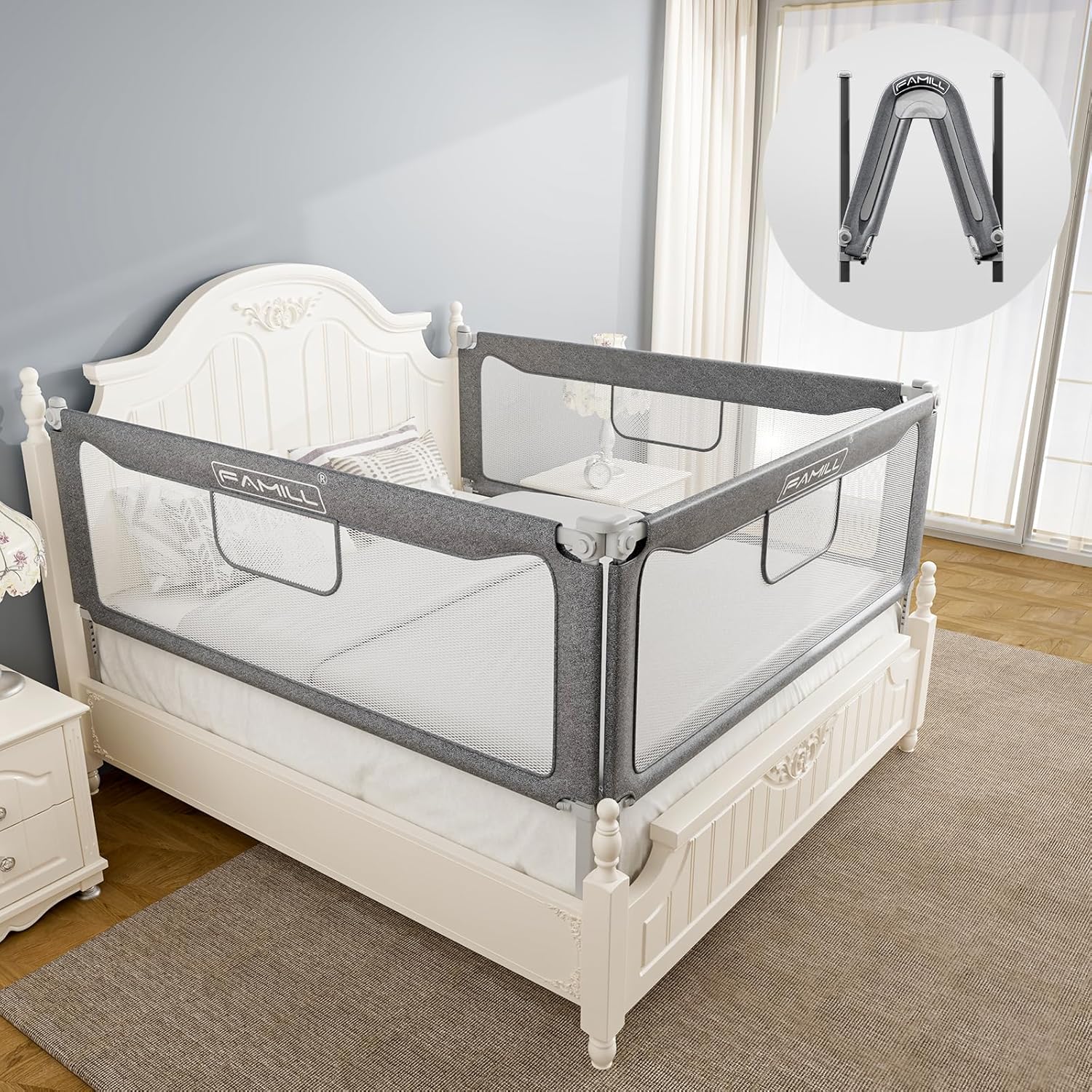 FAMILL Bed Rail for Toddlers, 2 Minutes Assembly Foldable Guard for Baby, Toddle...