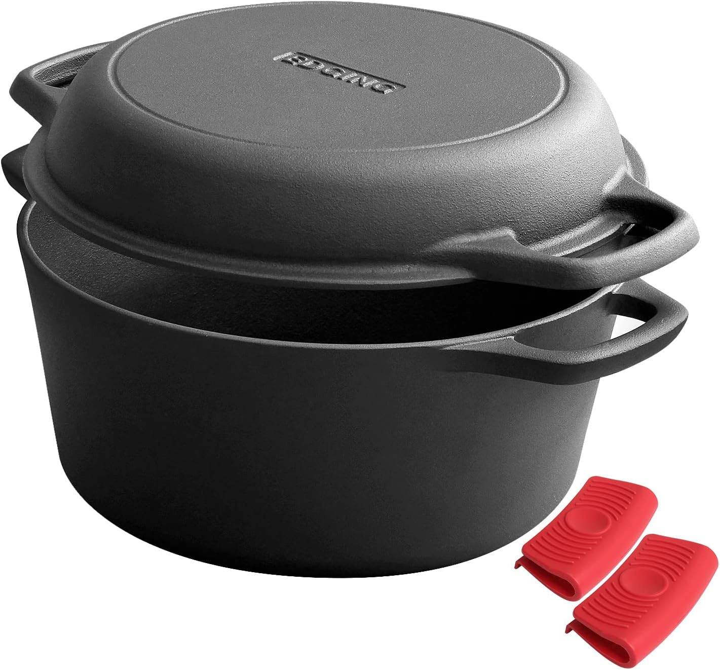 2-in-1 Pre-Seasoned Cast Iron Dutch Oven Pot with...