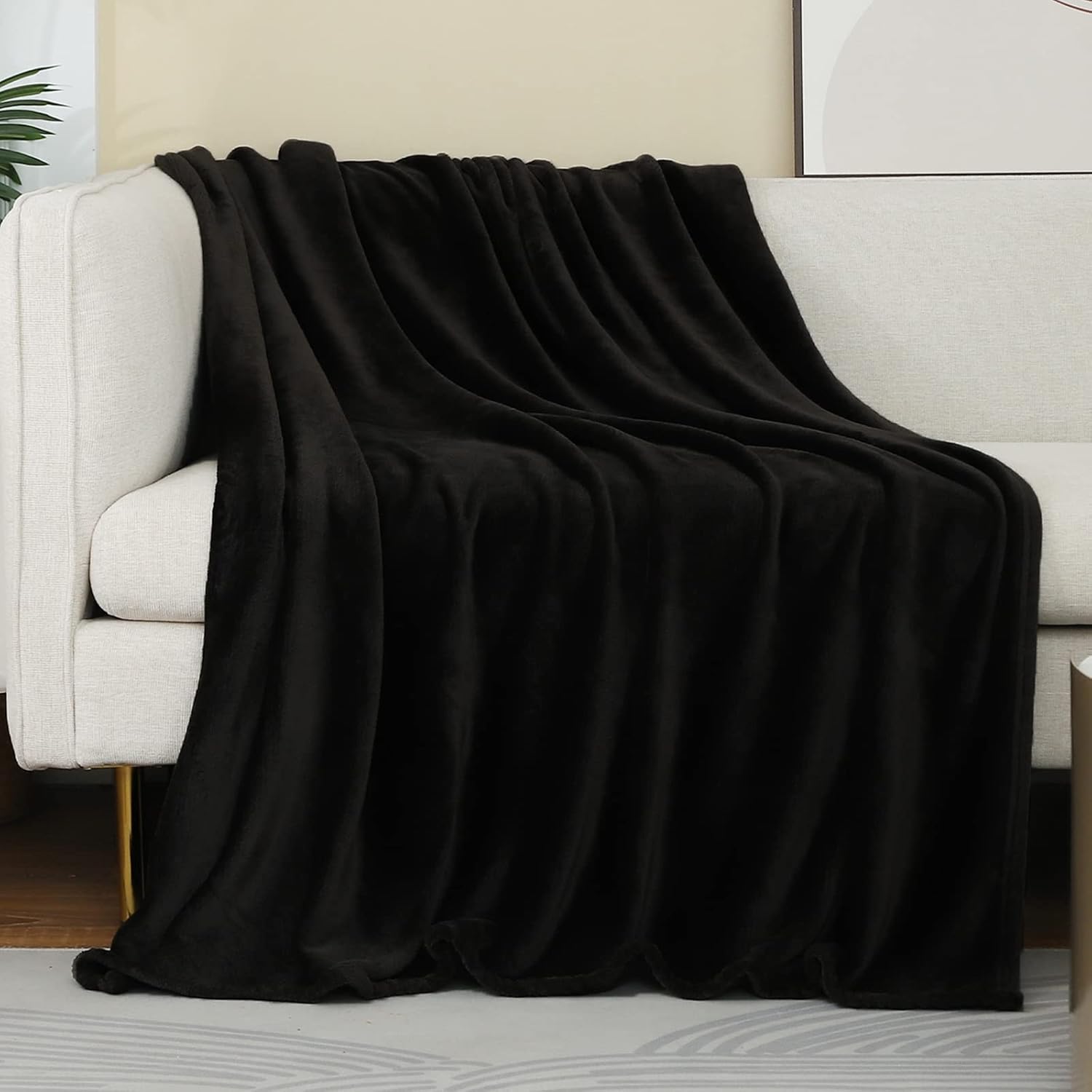 JIAHANNHA Black Throw Blanket Fleece Blanket Throw Size(50 by 60 Inches),Super S...