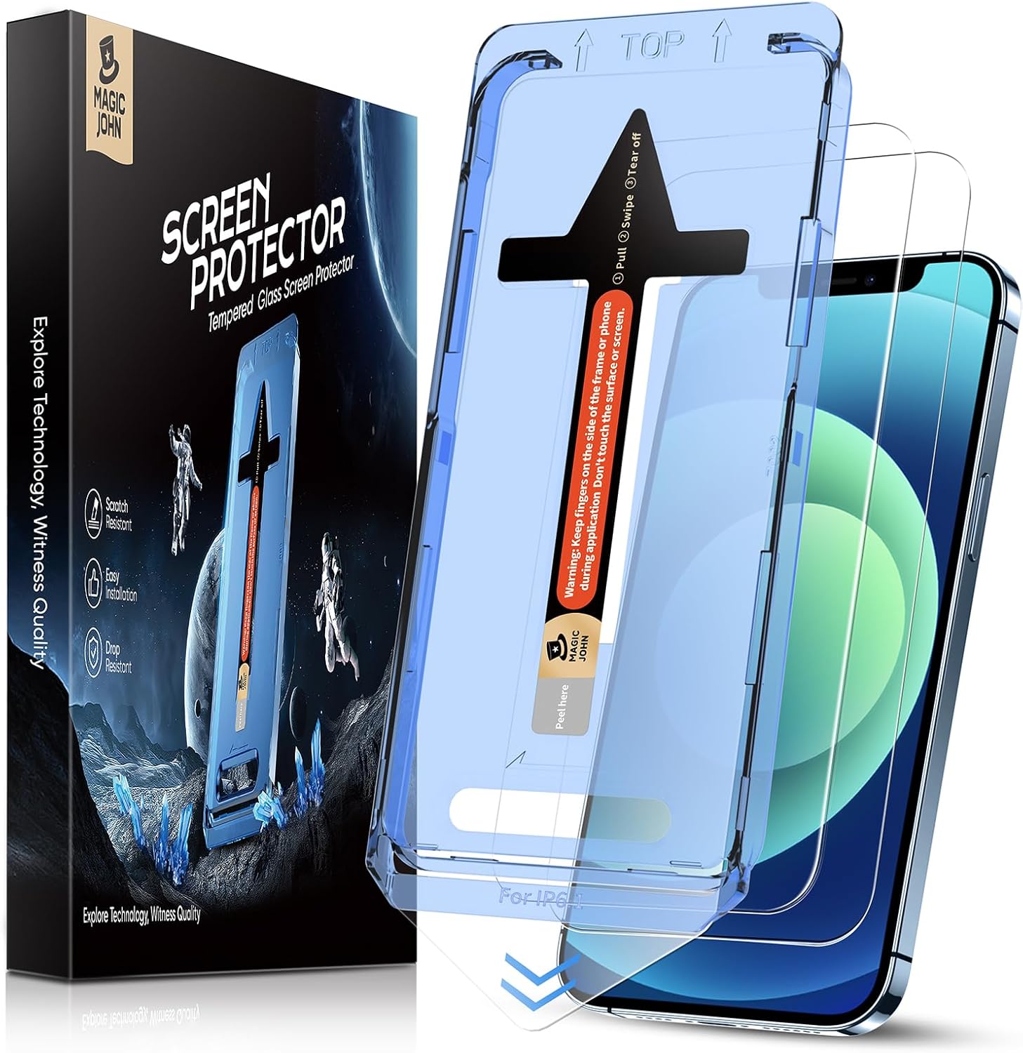 MAGIC JOHN 2 Pack for iPhone 12/iPhone 12 Pro 6.1 inch Tempered Glass Screen Pro...