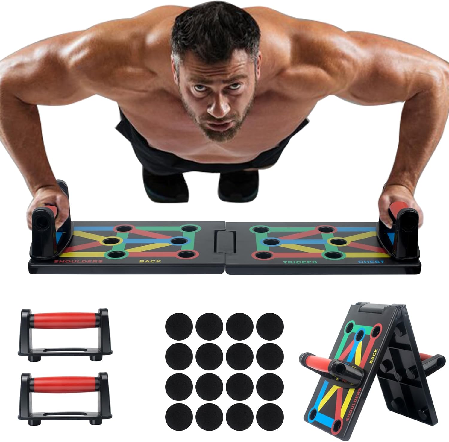 Push Up Board Foldable 12 in 1 Press Up Boards Fitness Gym Muscle Strength Push-...