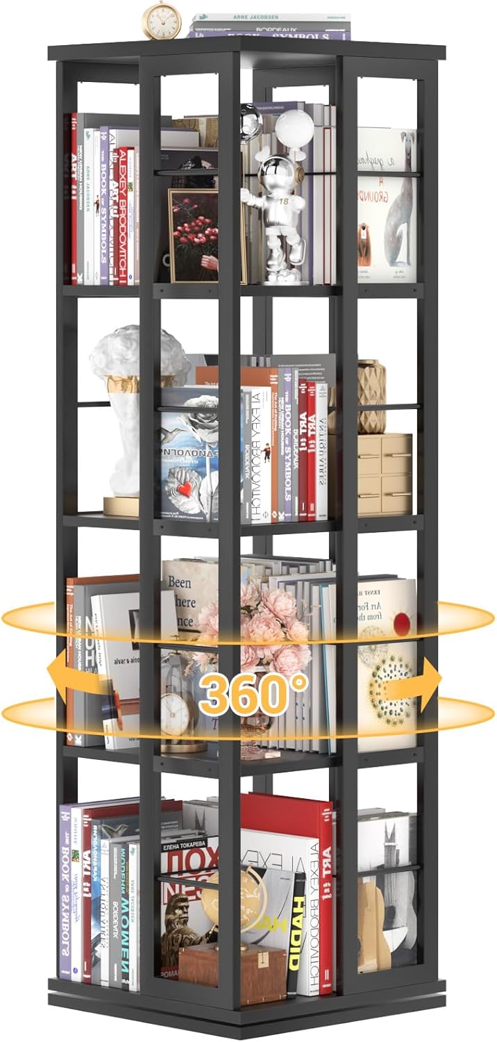 Aheaplus Rotating Bookshelf, Corner Bookshelf, 360 Display Wood Spinning Bookshe...