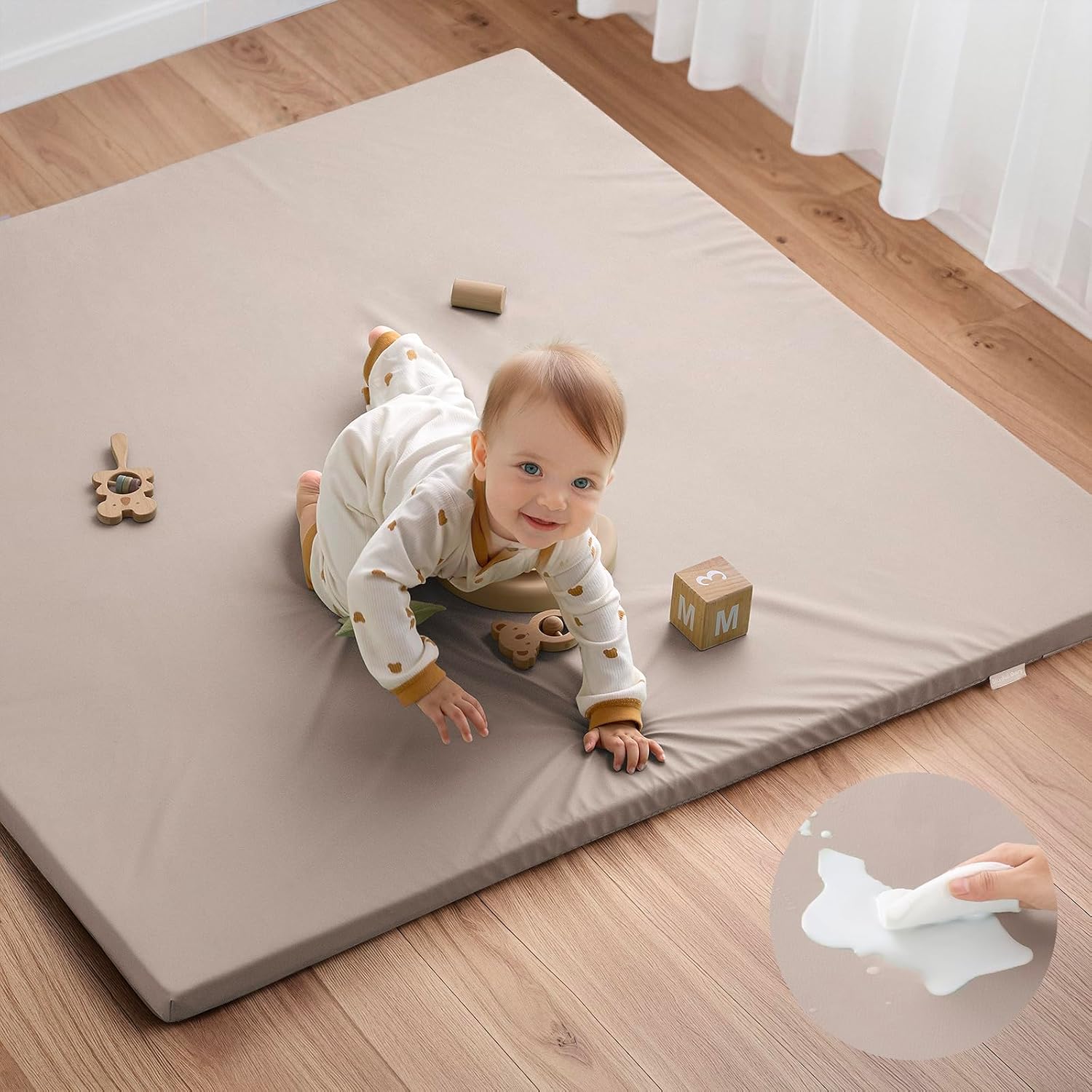 Blissful Diary Vegan Leather Baby Play Mat, 50x50 Thicken Foam Cushioned & Water...