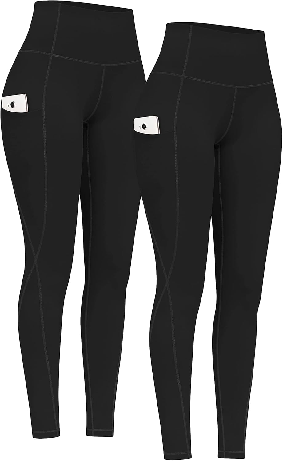 PHISOCKAT 2 Pack High Waist Yoga Pants with Pockets, Tummy Control Leggings, Wor...
