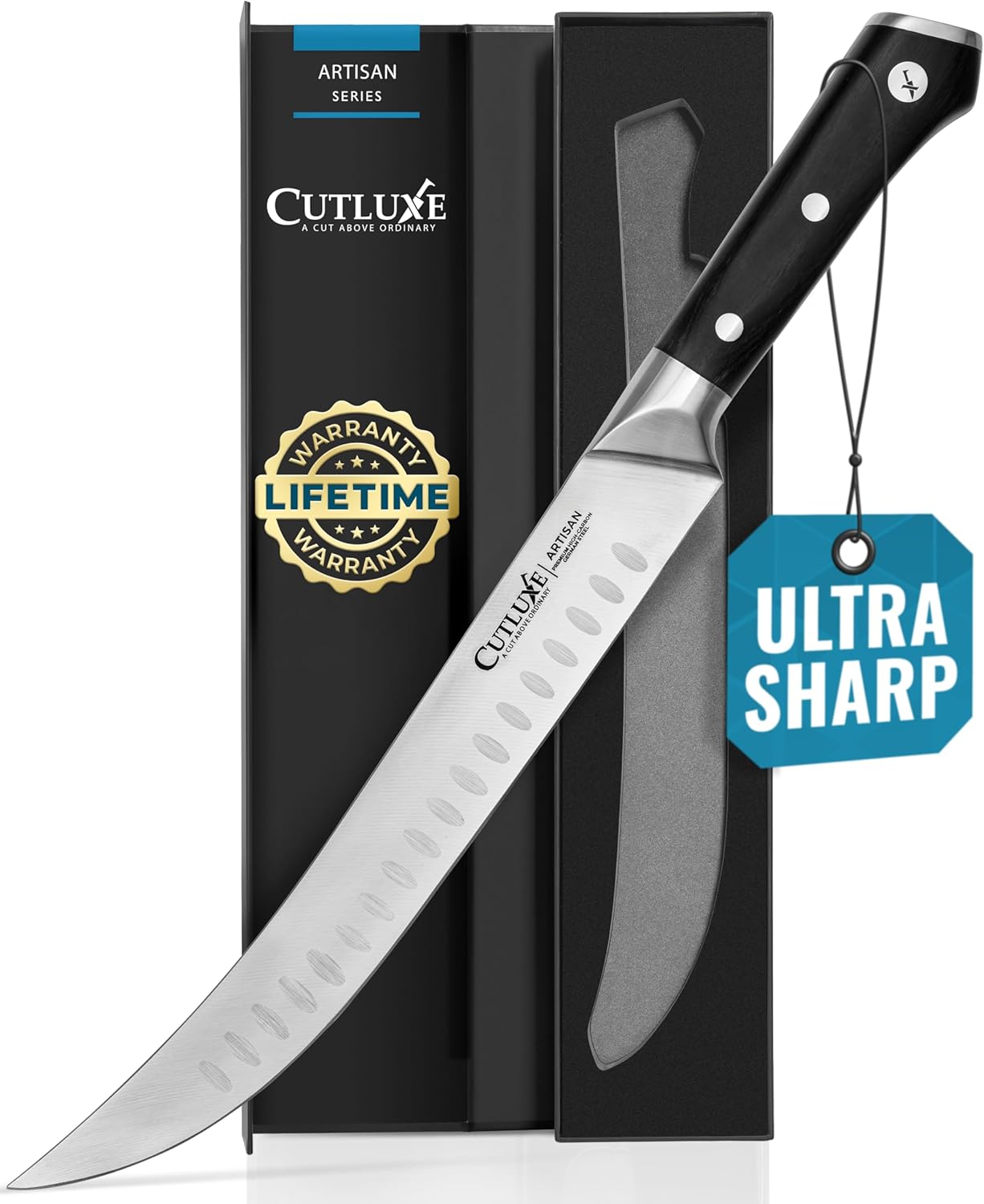 Cutluxe Butcher Knife – 10″ Cimeter Breaking Knife, Razor Sharp Forged High Carb...