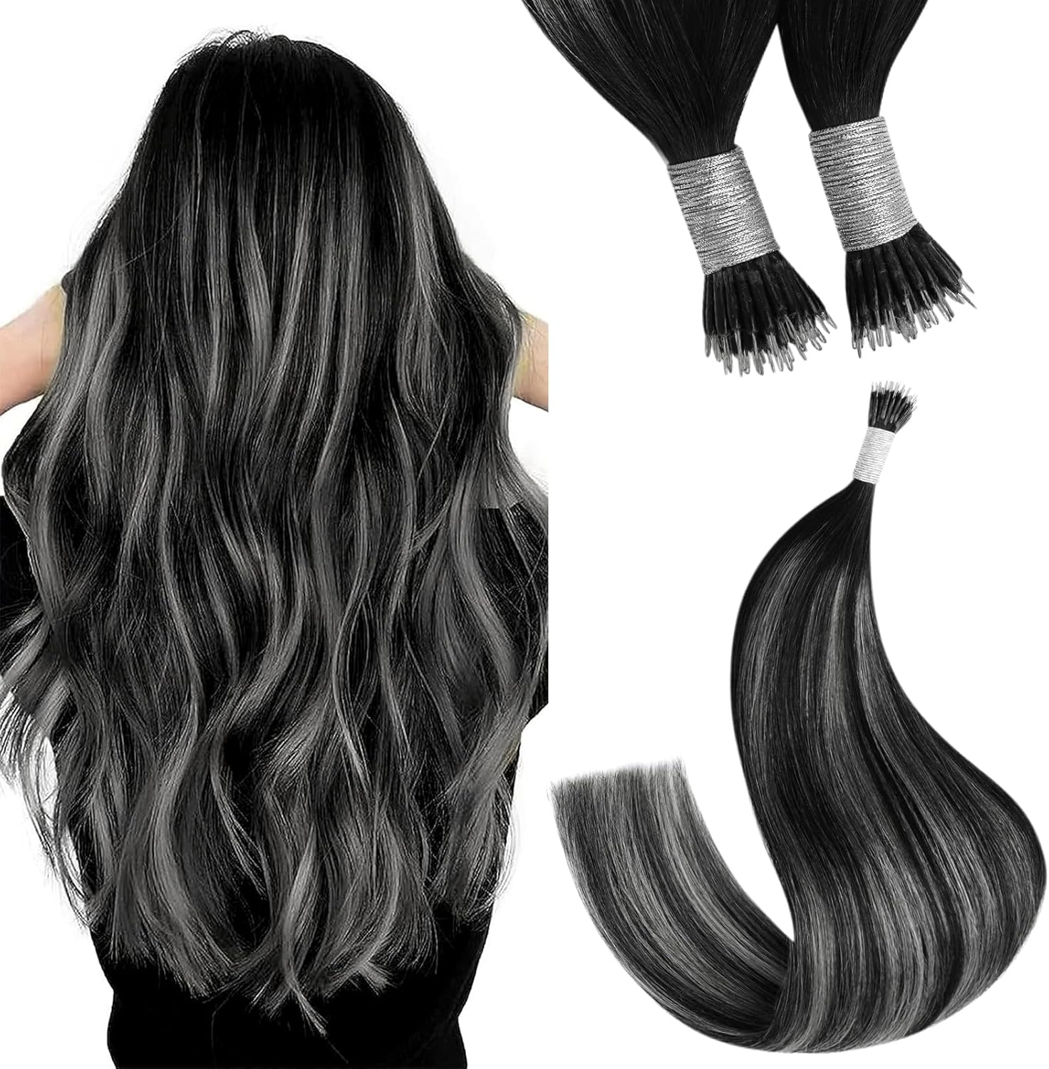 YoungSee Nano Ring Hair Extensions Black Ombre Nano Hair Extensions Ombre Black...