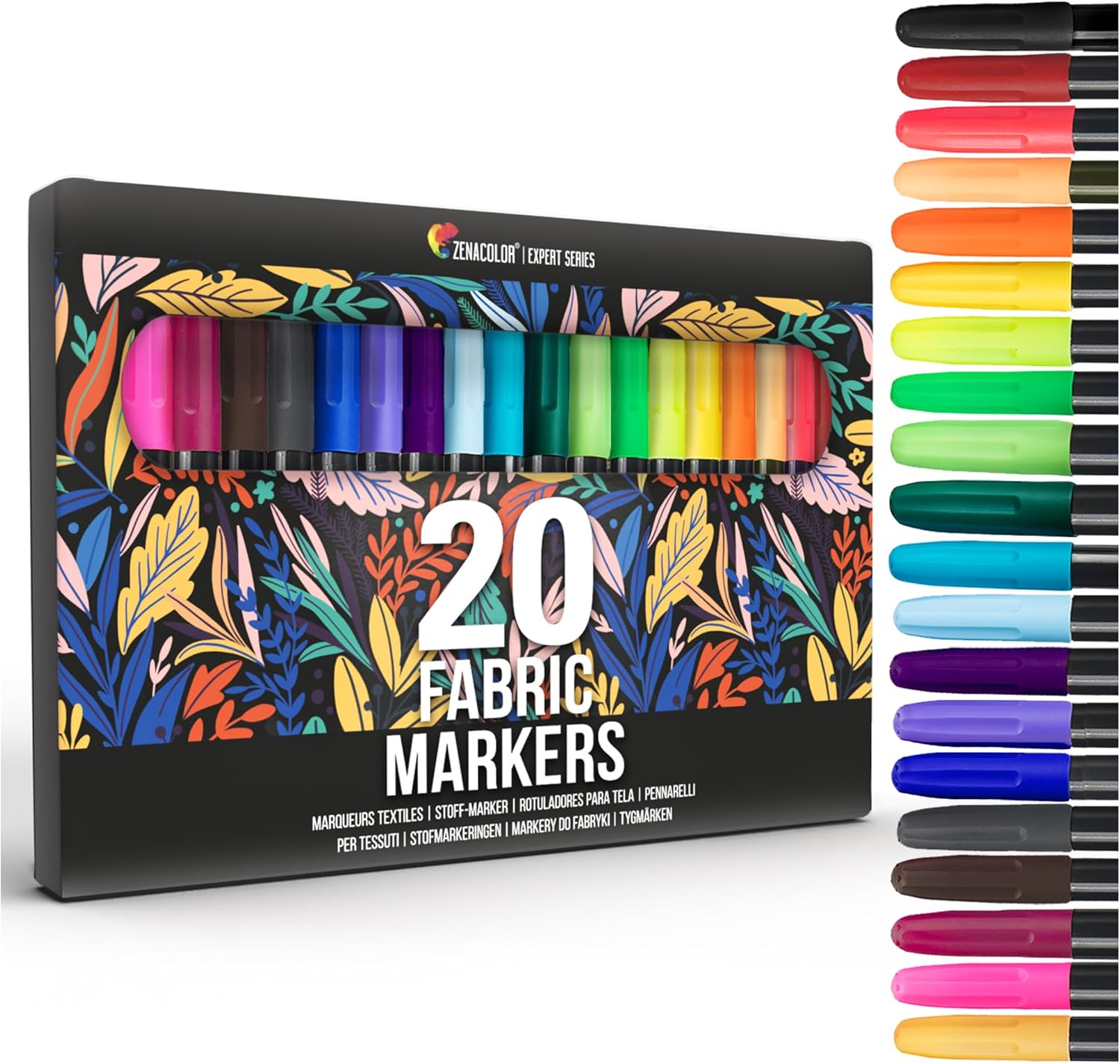 Zenacolor 20 Fabric Markers Pens Set - Indelible and Permanent Fabric Paint Fine...