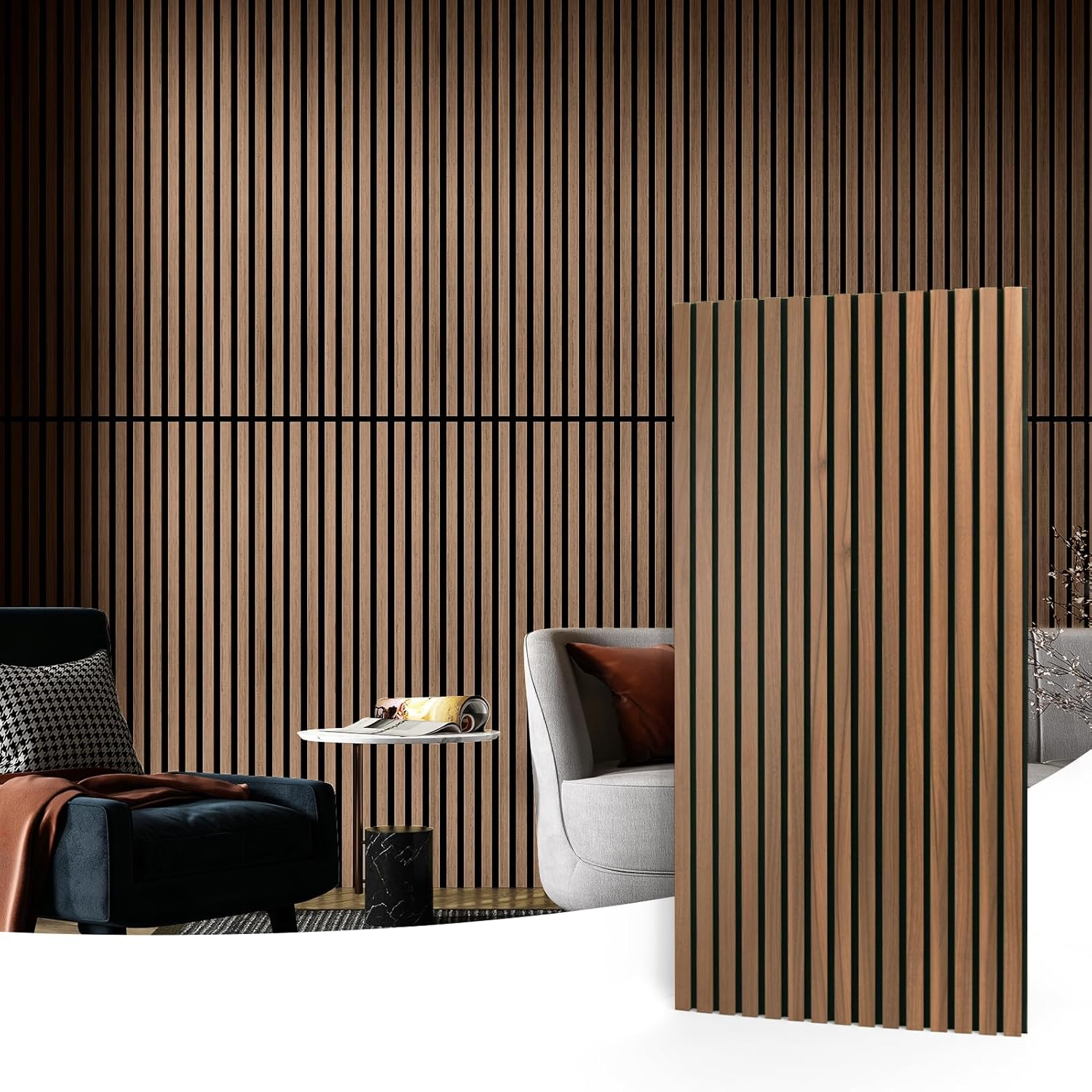 Art3d 2 Wood Slat Acoustic Panels for Wall and Ceiling - 3D Fluted Sound Absorbi...