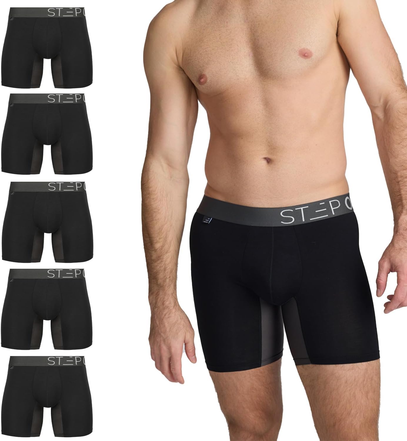 STEP ONE Mens Boxers Shorts Multipack, 5 Pairs, Anti Chafing Underwear for Men,...