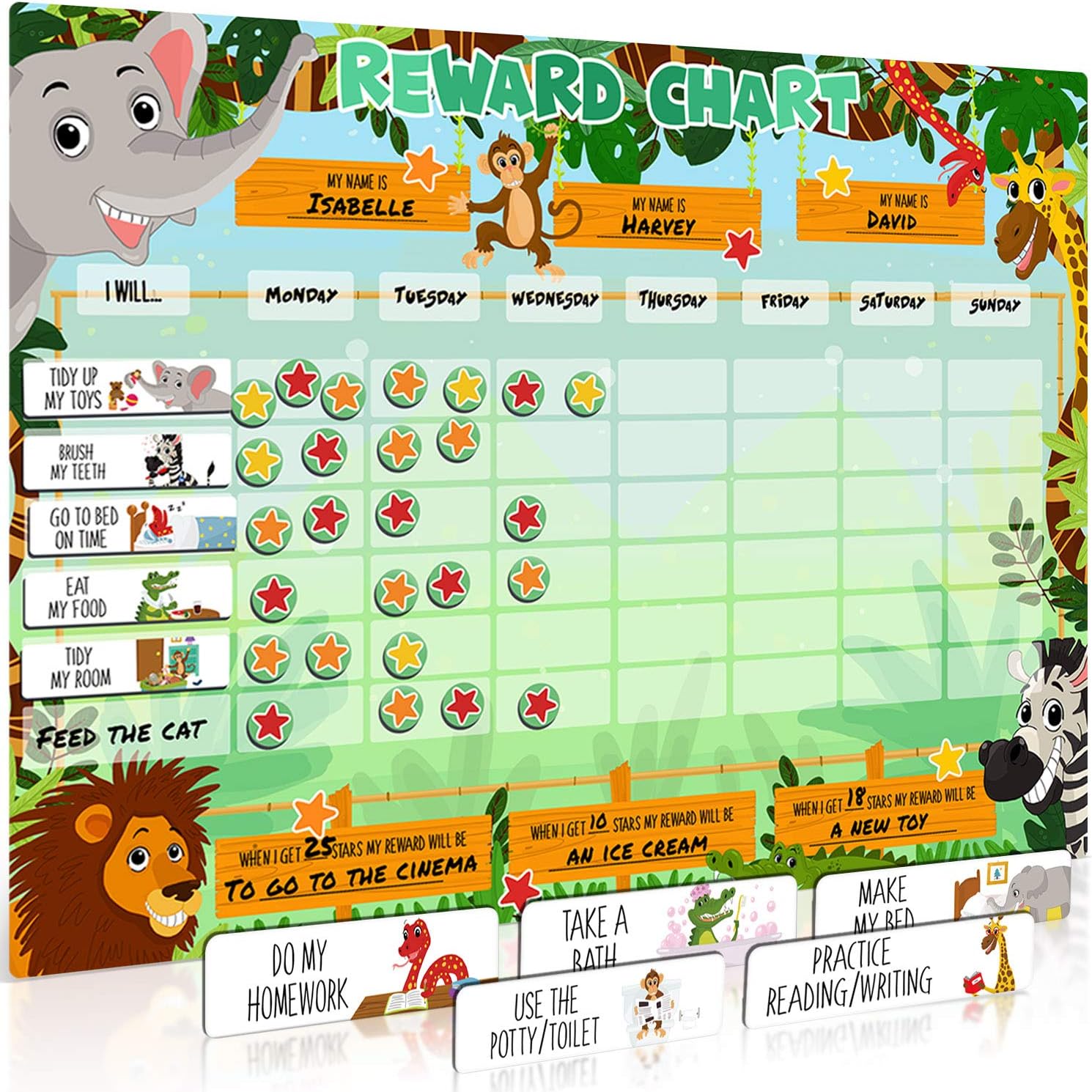 Luigi's Large Safari Animal Potty Training Reward Chart | Chores Chart for Kids:...