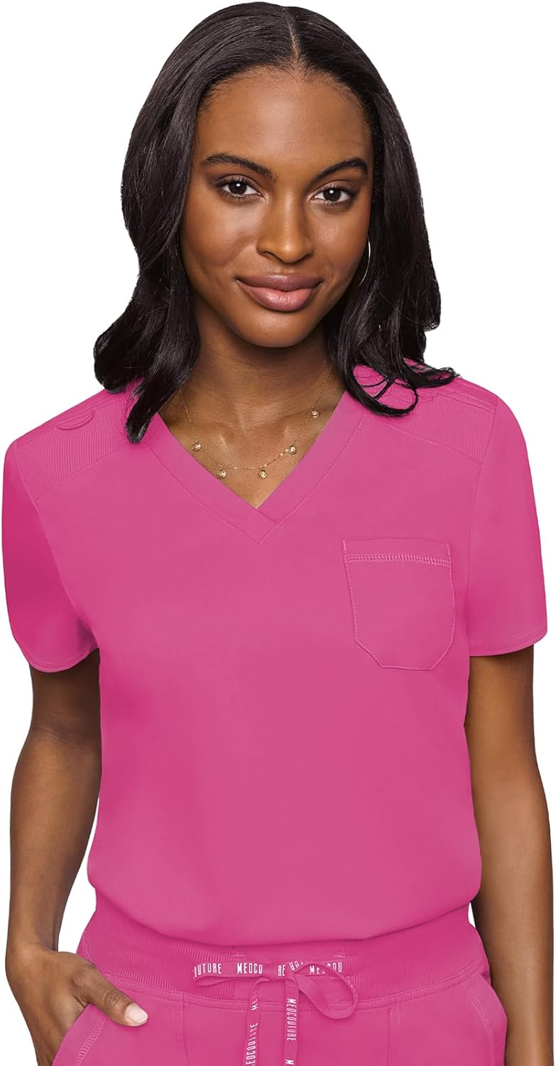 Med Couture Women's V-Neck Scrub Top, Modern Fit Tuck-in Top with Stretchy Rib-K...