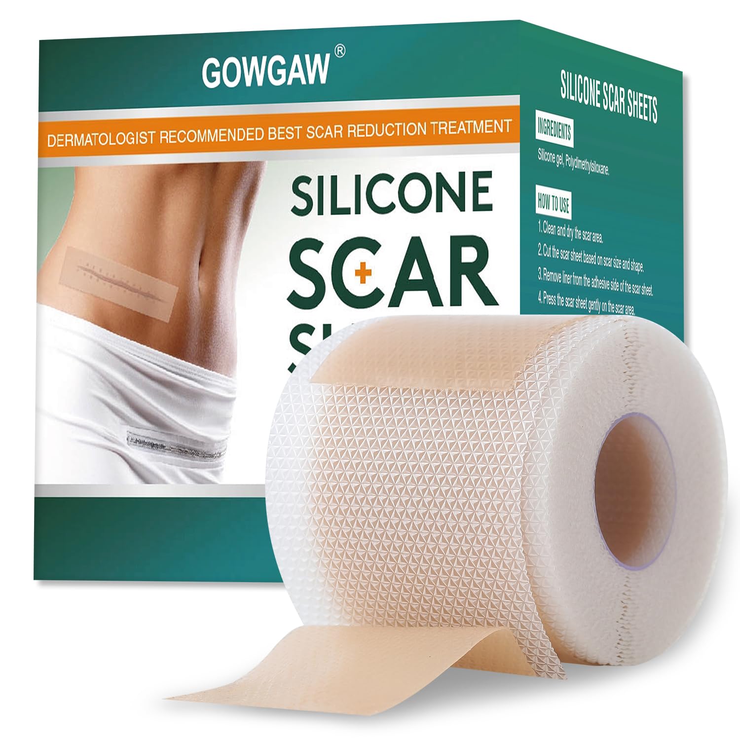 Medical Grade Silicone Scar Sheets, Silicone Scar Tape (1.6”x 60” Roll-1.5M), Pr...
