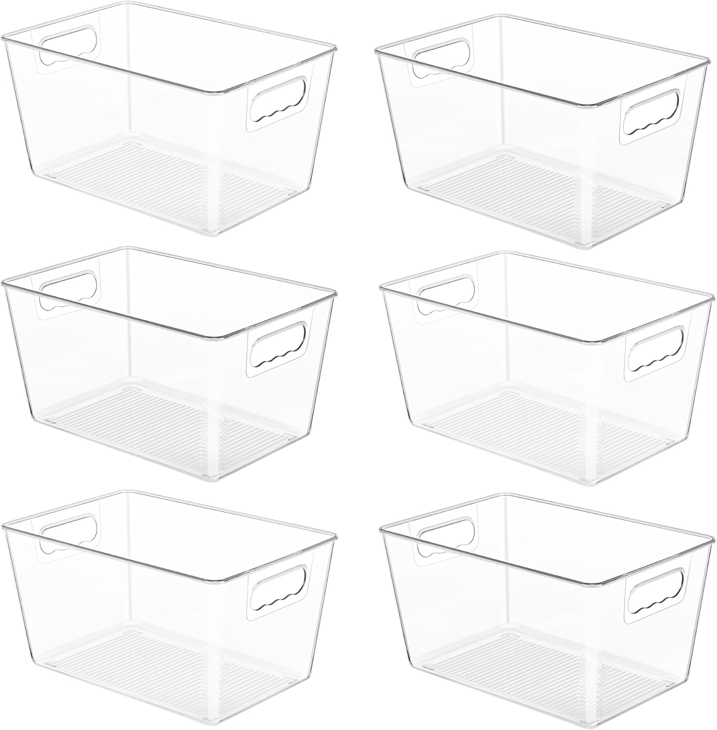 YIHONG 6 Pack Clear Pantry Organizer Bins, Plastic Containers with Handle for Ki...