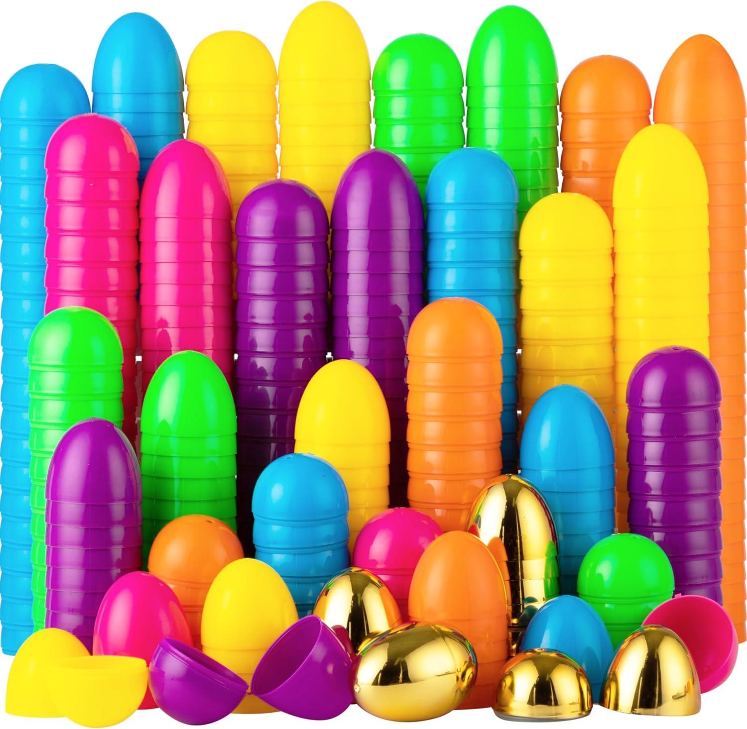 JOYIN 100PCS Plastic Easter Eggs, Empty 2.3" 94PCS Colorful with 6PCS Golden Egg...