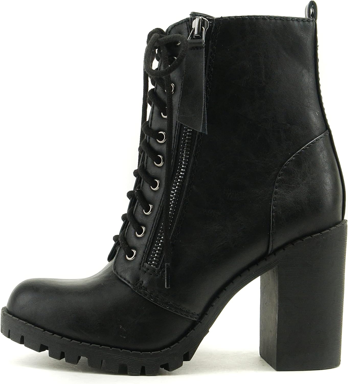 Soda Women's Malia Faux Lace Up Chunky Lug Sole Combat Boot 11 Black (Pu)