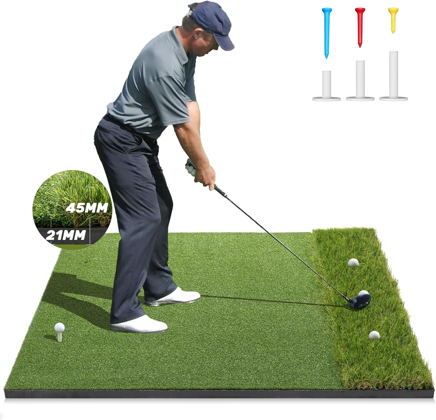 Premium Dual-Turf Golf Mat: 5x4ft Thickened Golf Practice Hitting Mat, Indoor &...