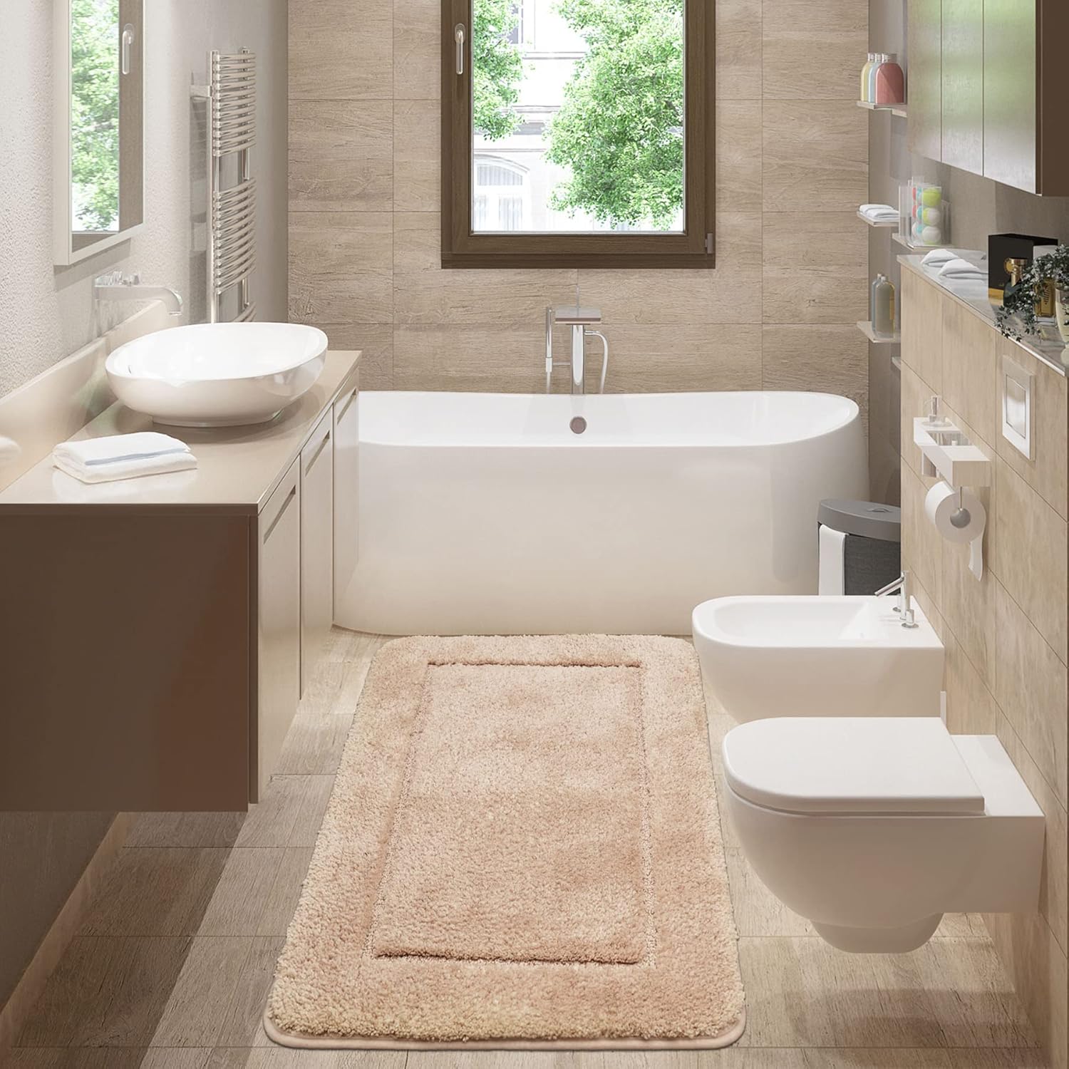 SOANNY Camel Bath Mat, Non-Slip Soft Microfiber Machine Washable Bathroom Carpet...
