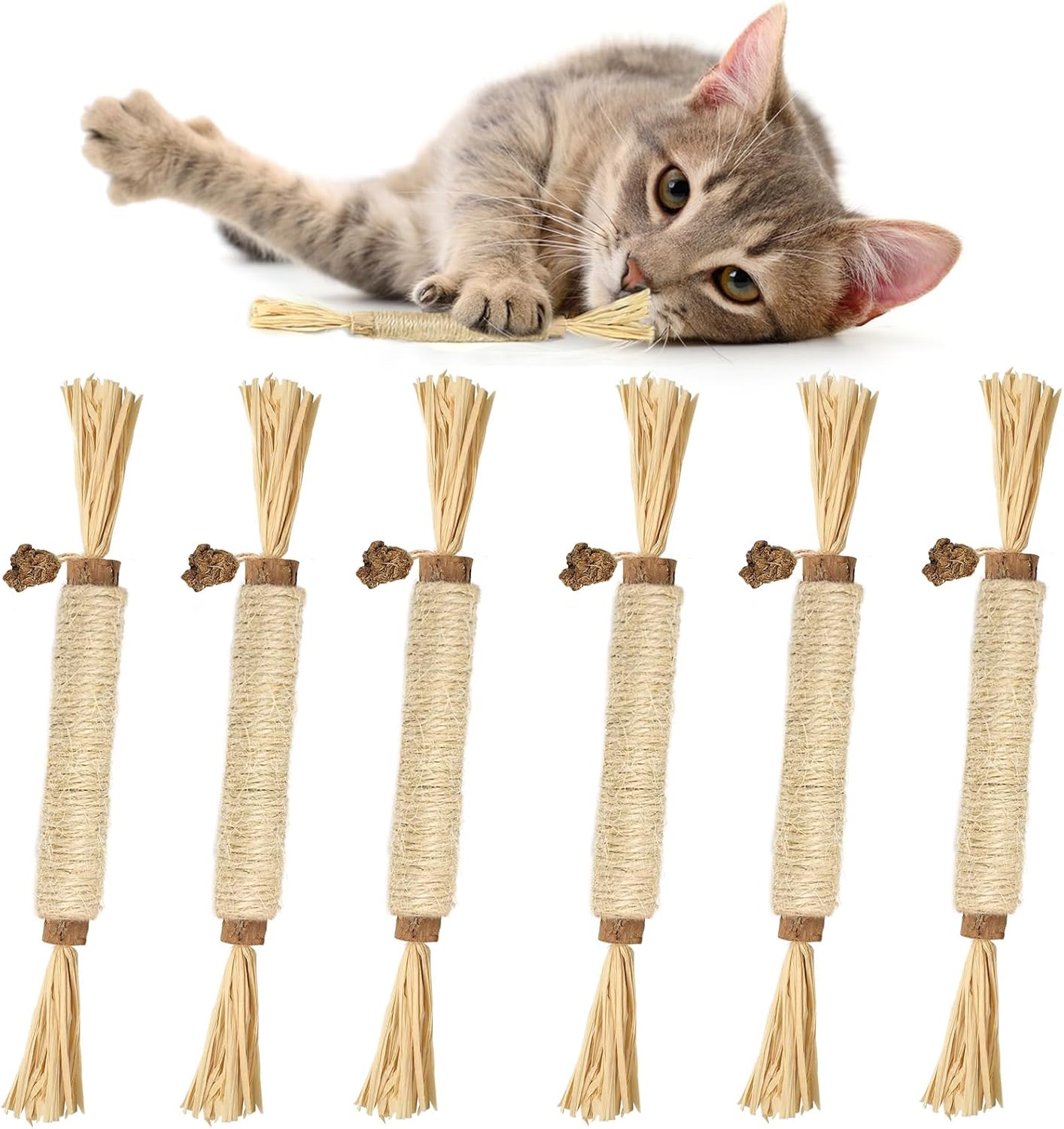 Nepfaivy Cat Toys Silvervine Sticks - 6 PCS Natural Cat Chew Sticks Toy for Indo...