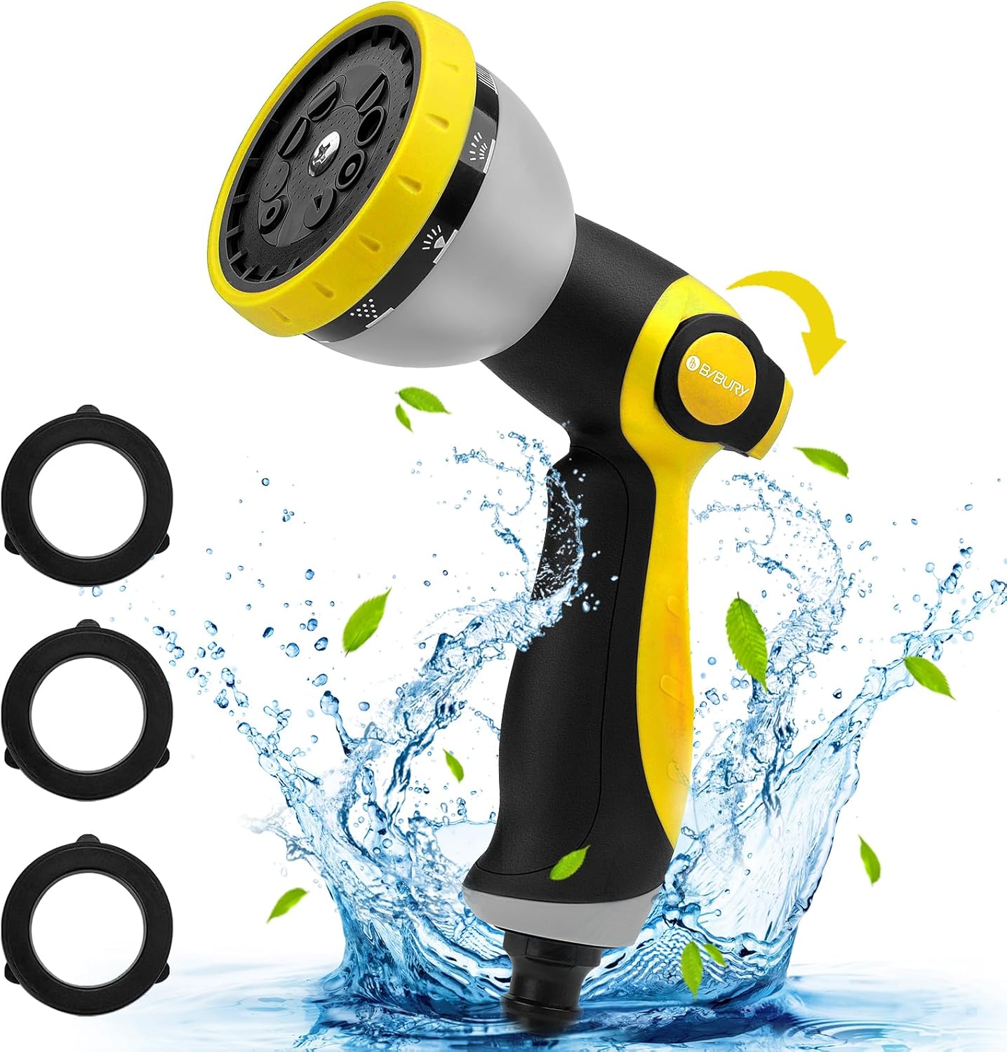BIBURY Upgraded Garden Hose Spray Gun Set, 10 Adjustable Patterns Spray Nozzle w...