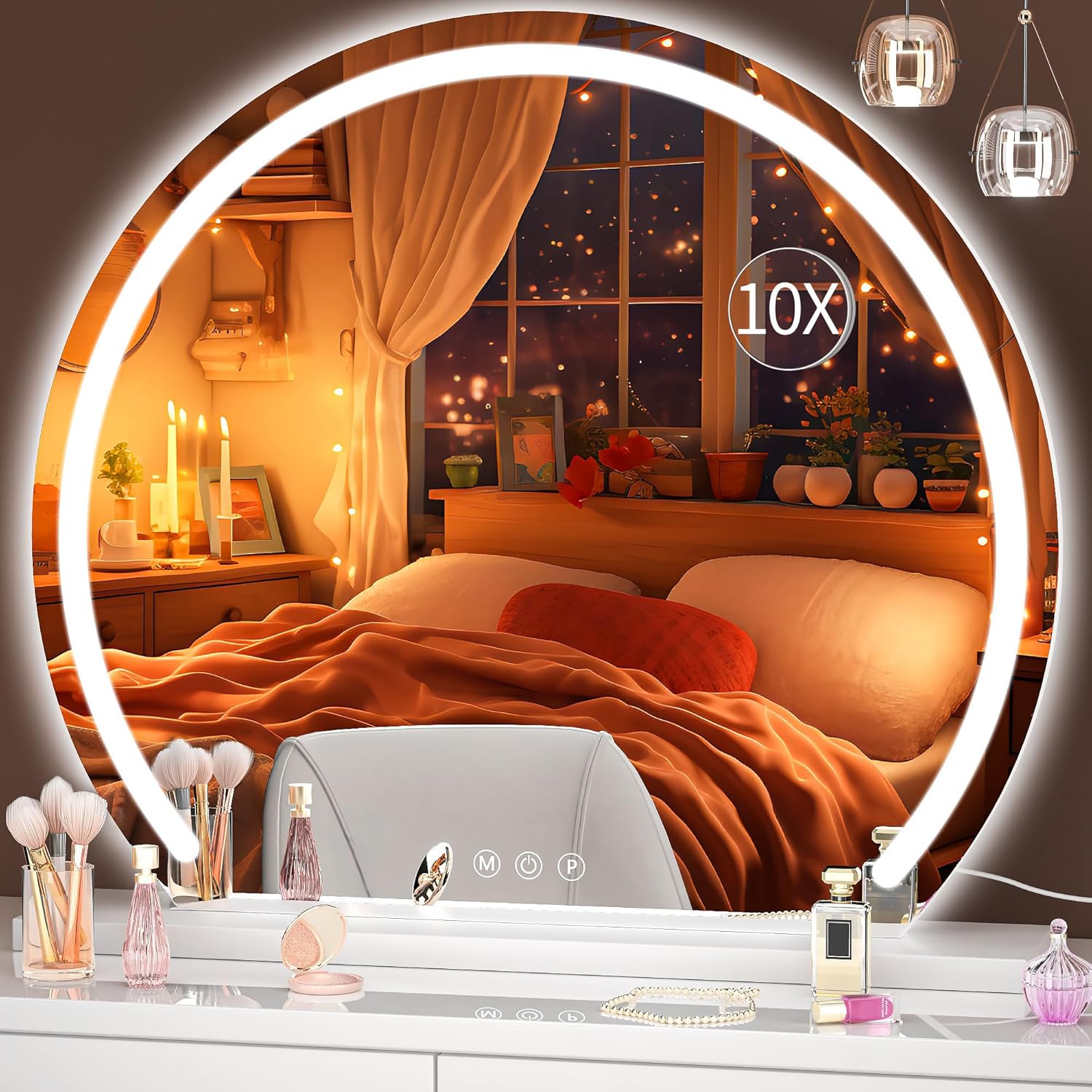 Hasipu Vanity Mirror with Lights, 32" x 26" LED Makeup Mirror, Lighted Makeup Mi...
