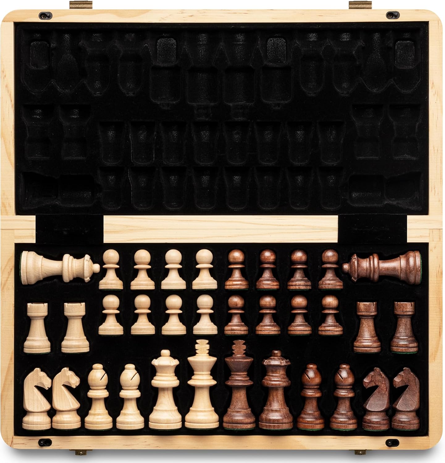 A&A 15" Wooden Chess Set/Folding Board / 3" King Height German Knight Staunton C...