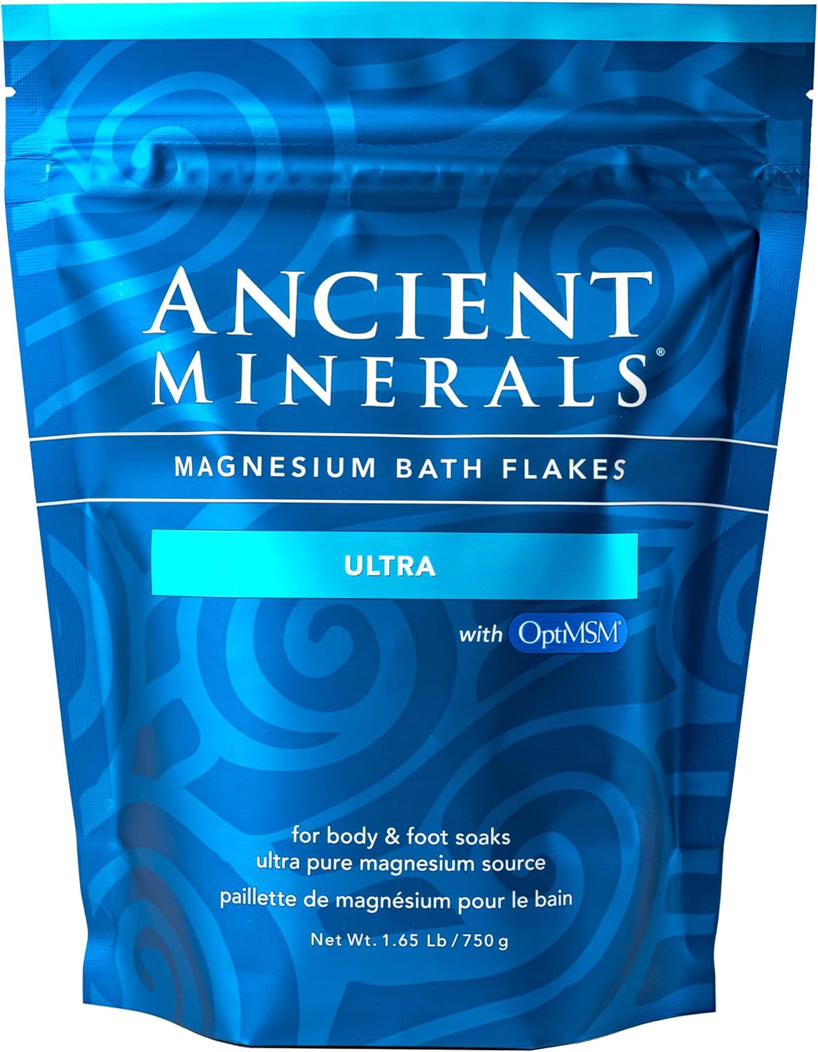 Ancient Minerals Magnesium Bath Flakes Ultra with OptiMSM - Resealable Magnesium...