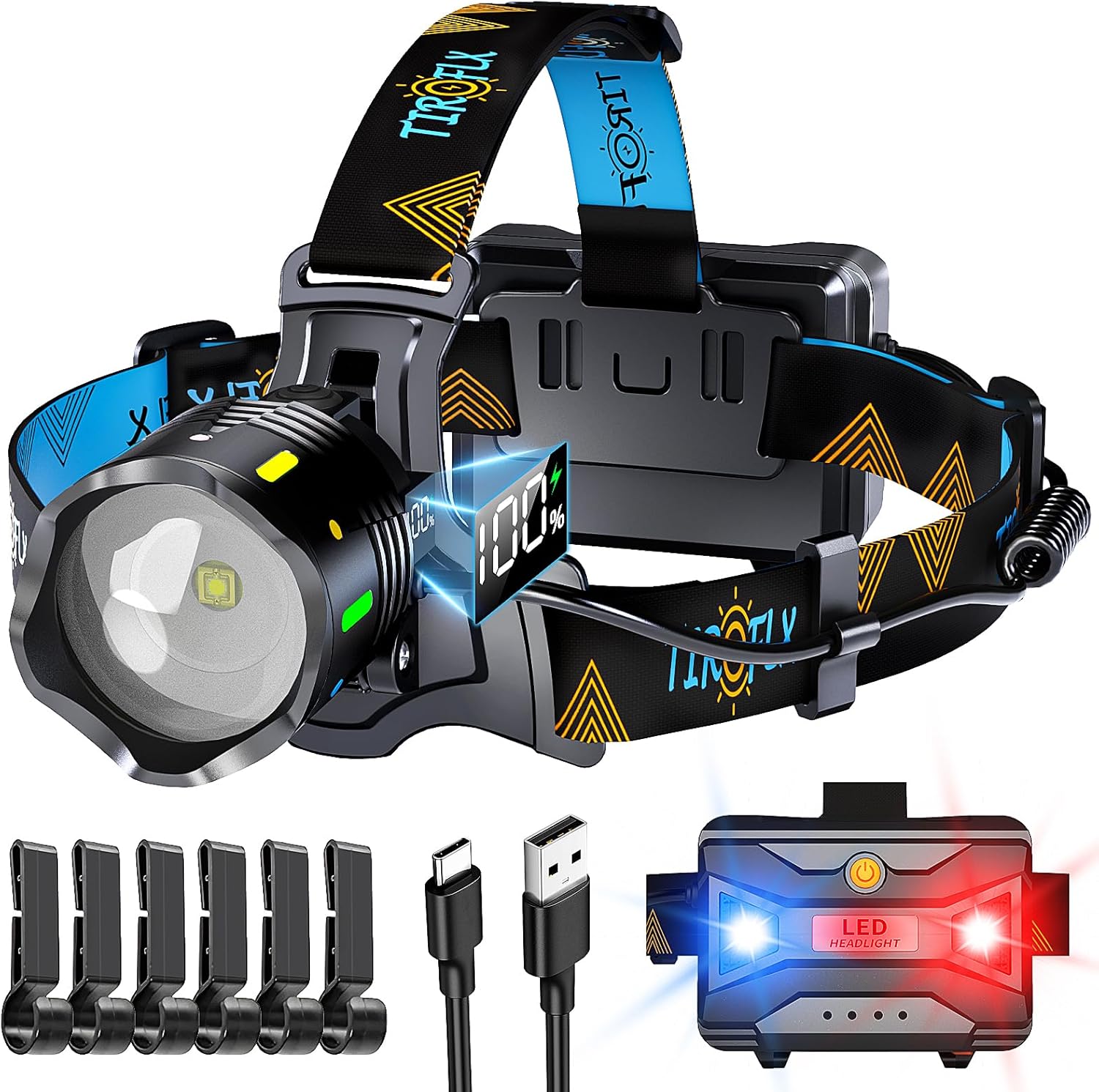 160000 LM 10 Modes Headlamp Sensor Red Warning Zoomable Energy Saving, 90 Hour B...