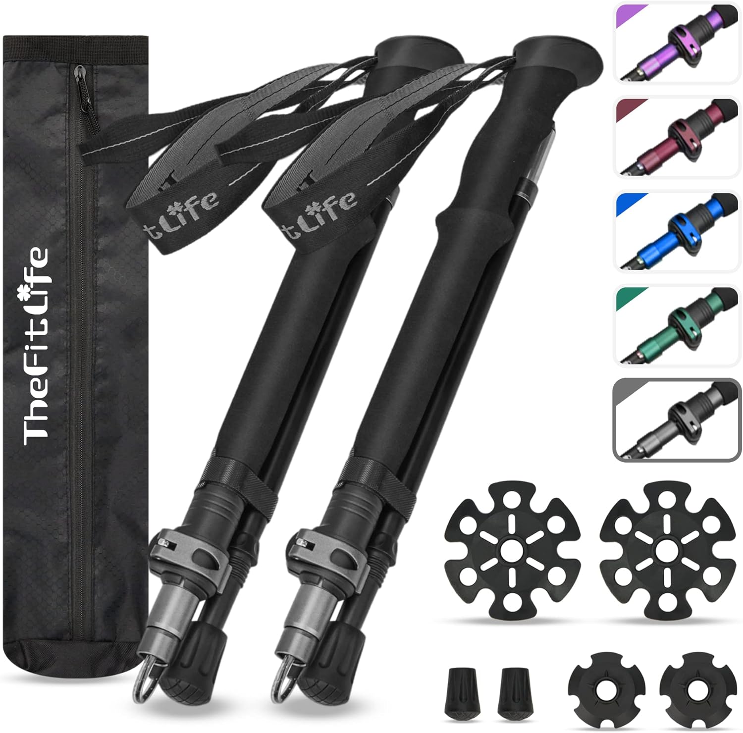 TheFitLife Collapsible Trekking Poles for Hiking – Lightweight Folding Walking S...