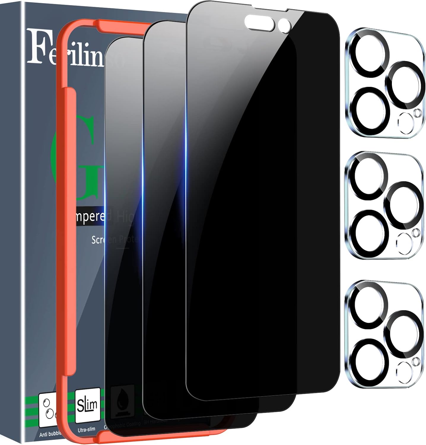 Ferilinso [3+3 Pack] for Apple iPhone 14 Pro Max Privacy Screen Protector Temper...