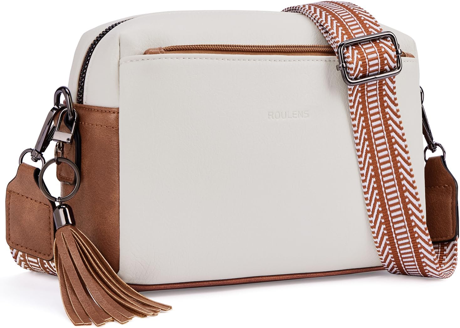 Roulens Small Crossbody Bag with 3 Zip Compartments,Vegan Leather Phone Bag for...