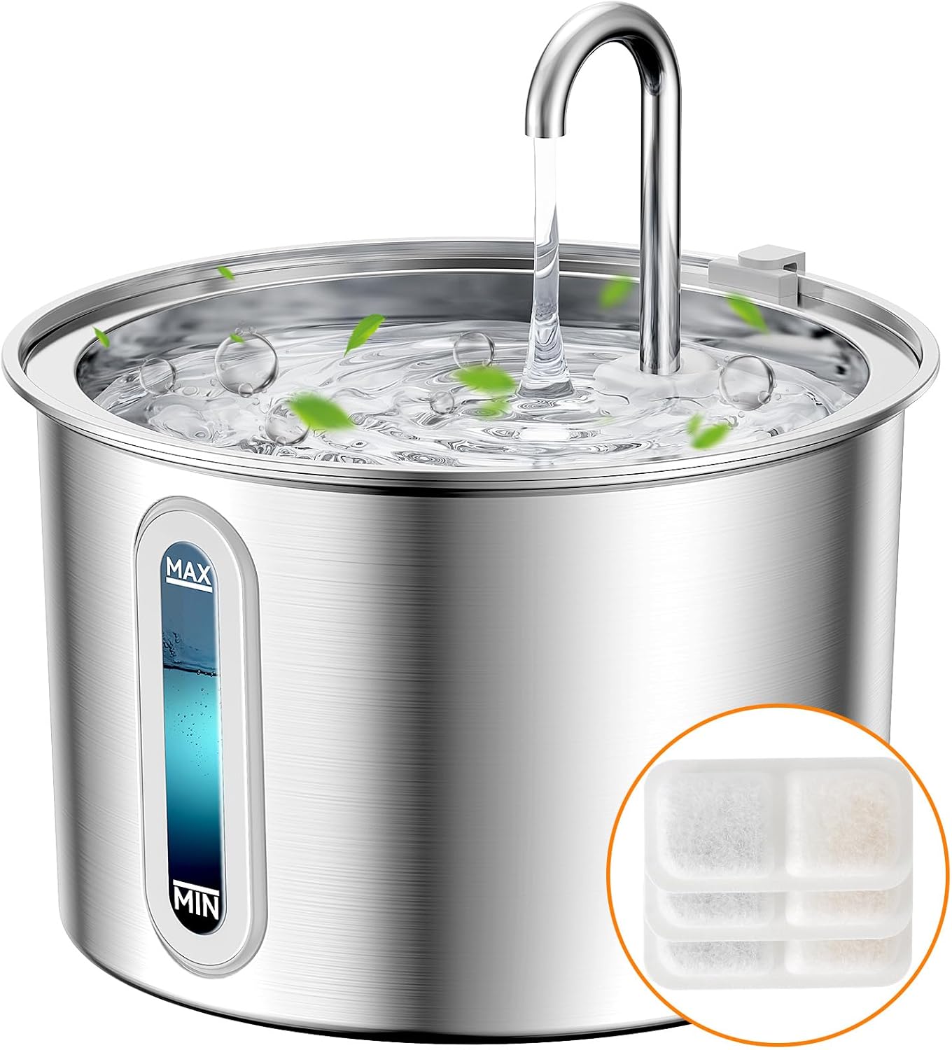 oneisall Stainless Steel Cat Water Fountain, 2L Water Fountains for Cats Indoor...
