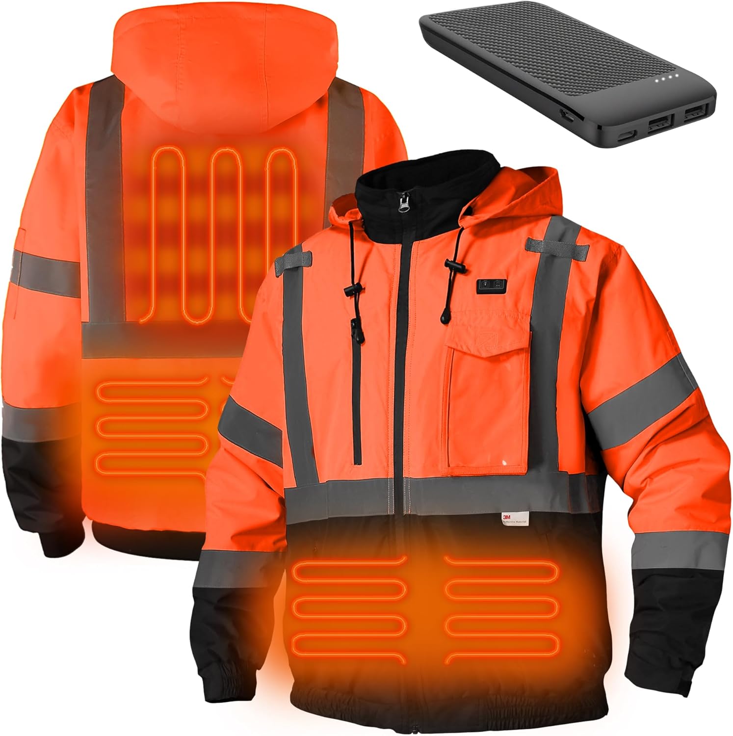 Safety Heated Jacket,3M Reflective Heated Jacket,Waterproof CLASS 3 Hi-Vis jacke...