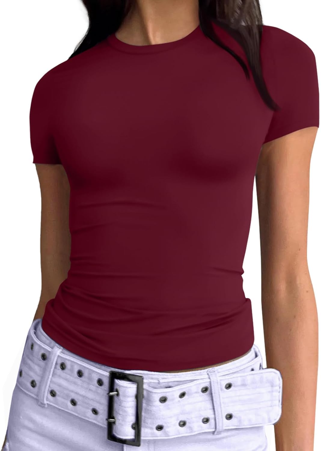 Trendy Queen Womens Basic T Shirts Summer 2025 Scoop Neck Short Sleeve Crop Tops...
