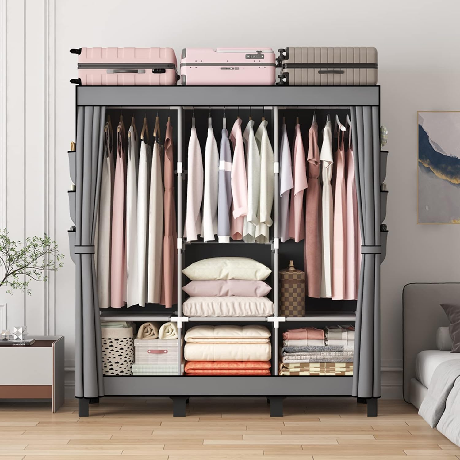 LOEFME Canvas Wardrobe 172 * 130 * 45cm, Wardrobes for Bedroom, New Base Design...