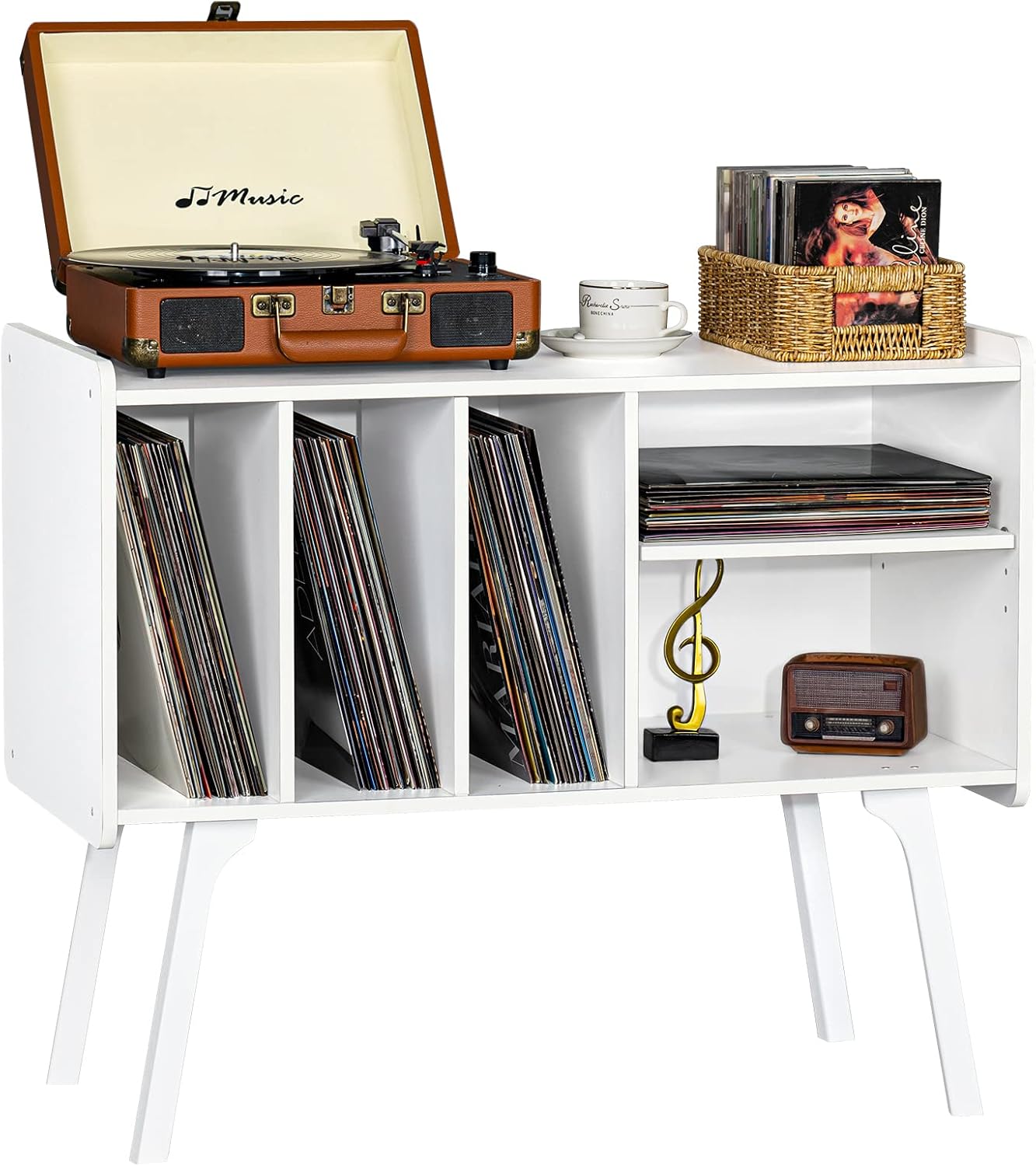 Lerliuo Record Player Stand with 4 Cabinet Holds Up to 220 Albums, Large Turntab...