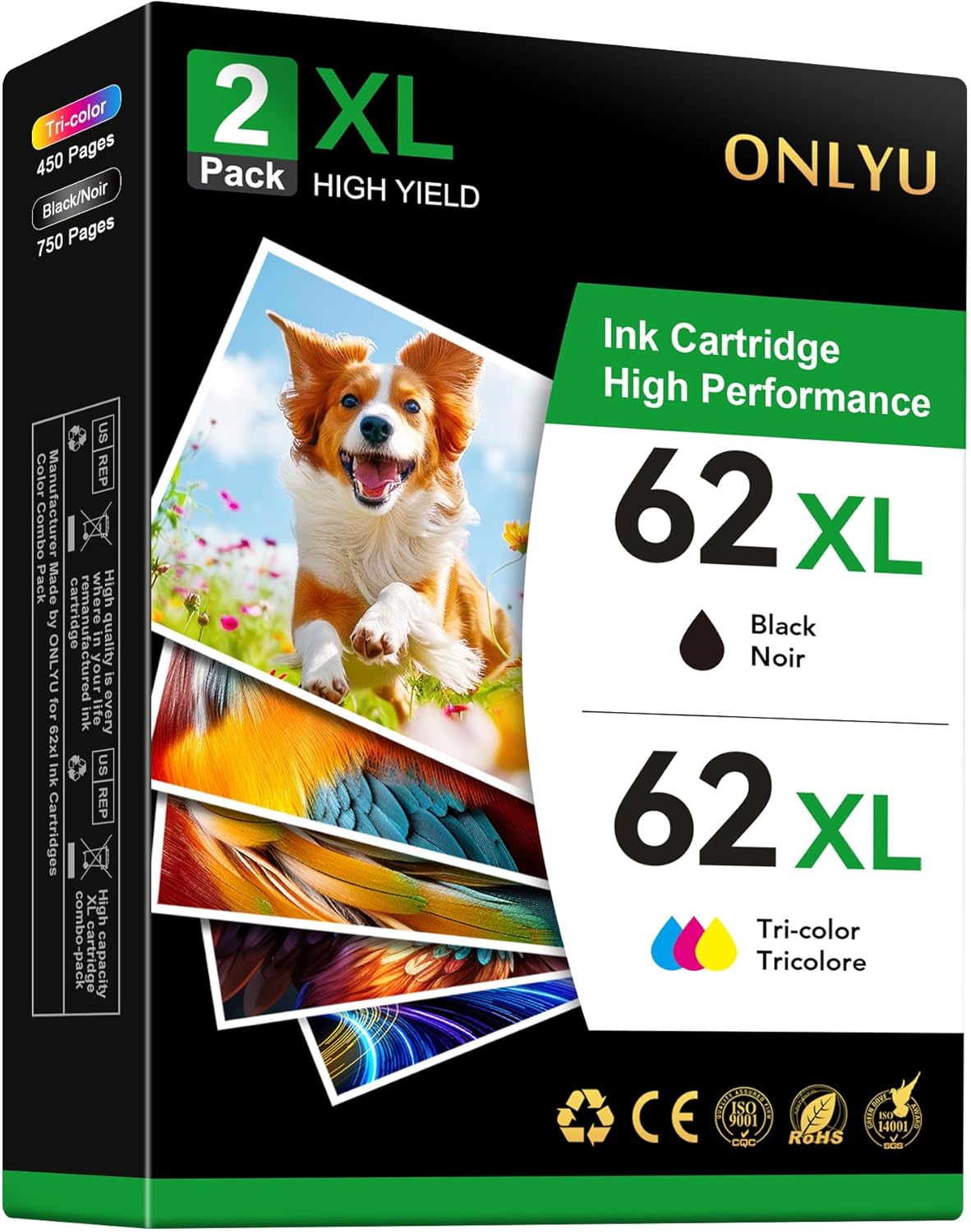 ONLYU Remanufactured for HP Ink 62 XL Cartridge Replacement for HP 62XL Ink Cart...