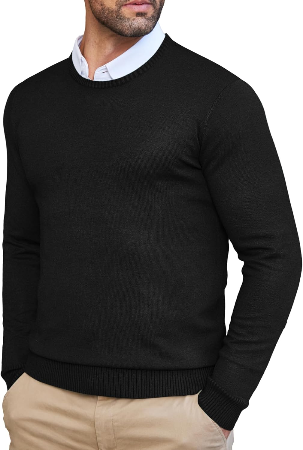 COOFANDY Men's Dress Crew Neck Sweater Slim Fit Lightweight Sweatshirts Knitted...