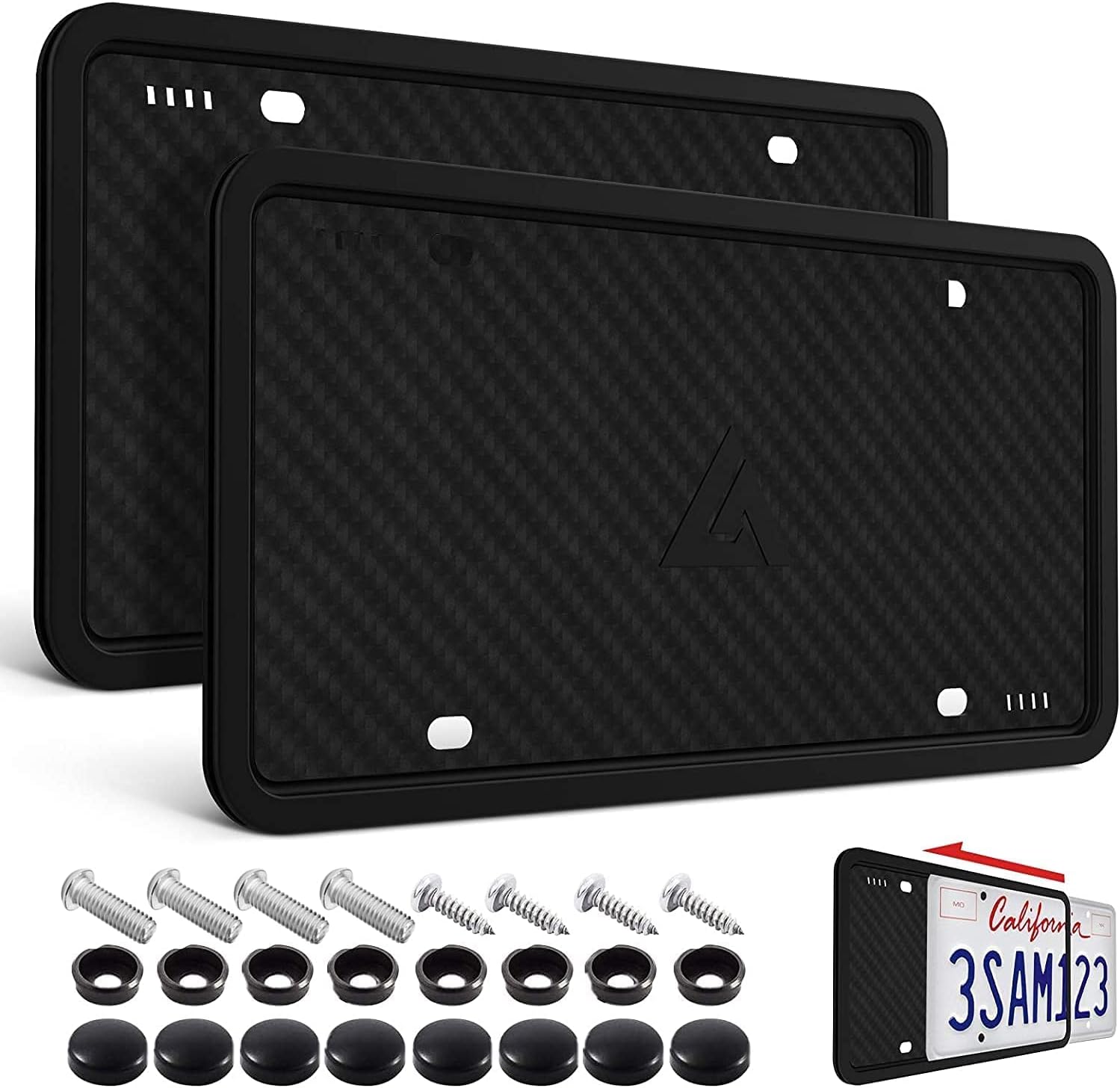Aujen Silicone License Plate Frames,2 Pack Black Side-Opening License Bracket Ho...