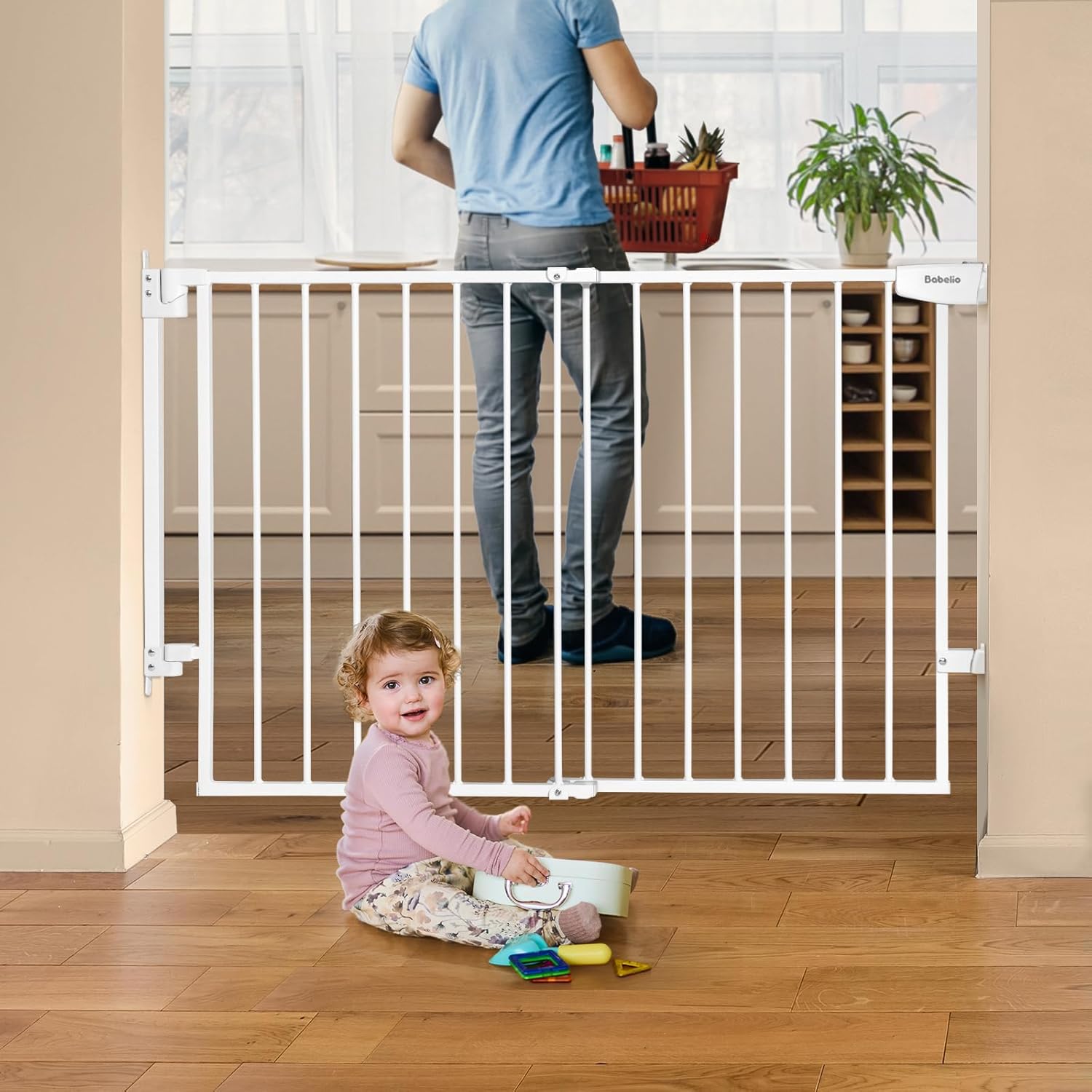 Babelio 29.7-46.5" No Bottom Bar Baby/Dog Gate for Stairs, House and Doorways, A...