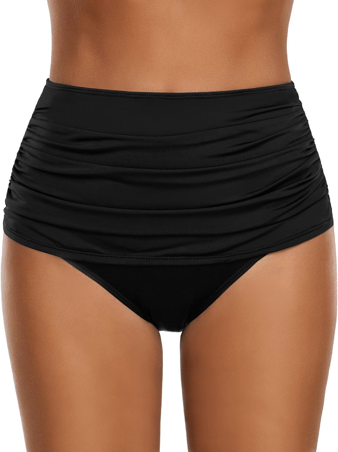 GRAPENT Women's High Waisted Swim Bottom Ruched Bikini Tankini Swimsuit Briefs M...