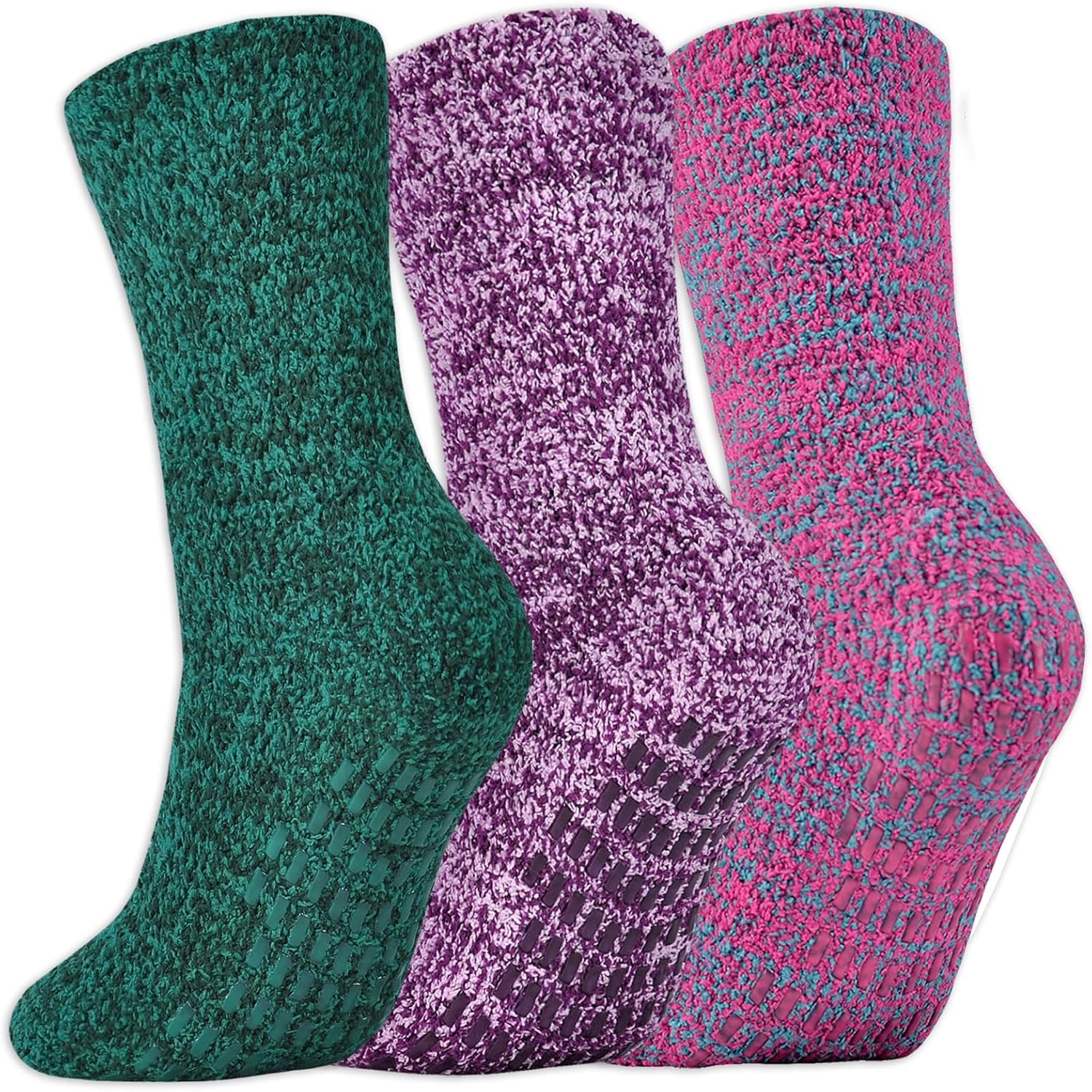 JORMATT 3 Pairs Ultra Thick Grip Fuzzy Socks Non Skid Slipper Hospital Socks Uni...
