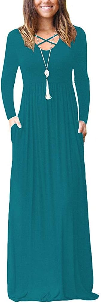 LILBETTER Women's Long Sleeve Loose Plain Maxi Dresses Casual Long Dresses with...