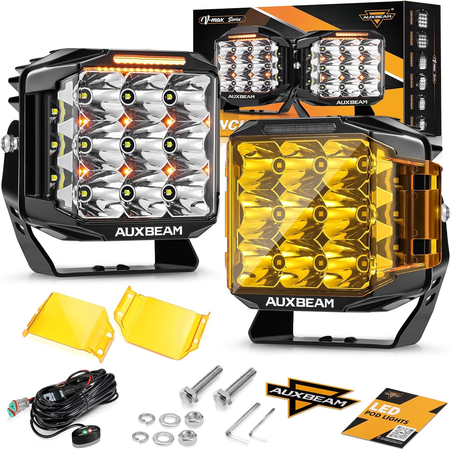Auxbeam V-MAX Series LED Pod Lights, 7 Inch Offroad Driving Cube Lights with Amb...